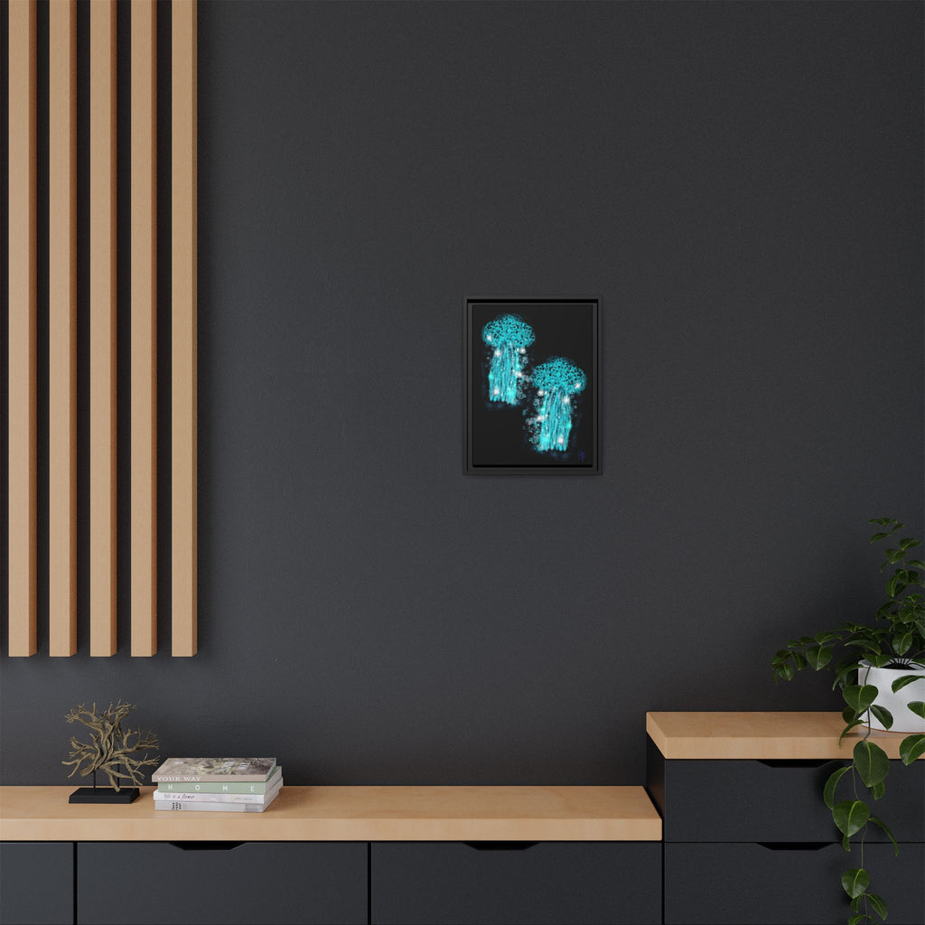 Glowing Jellyfish Art Print — Framed Matte Canvas