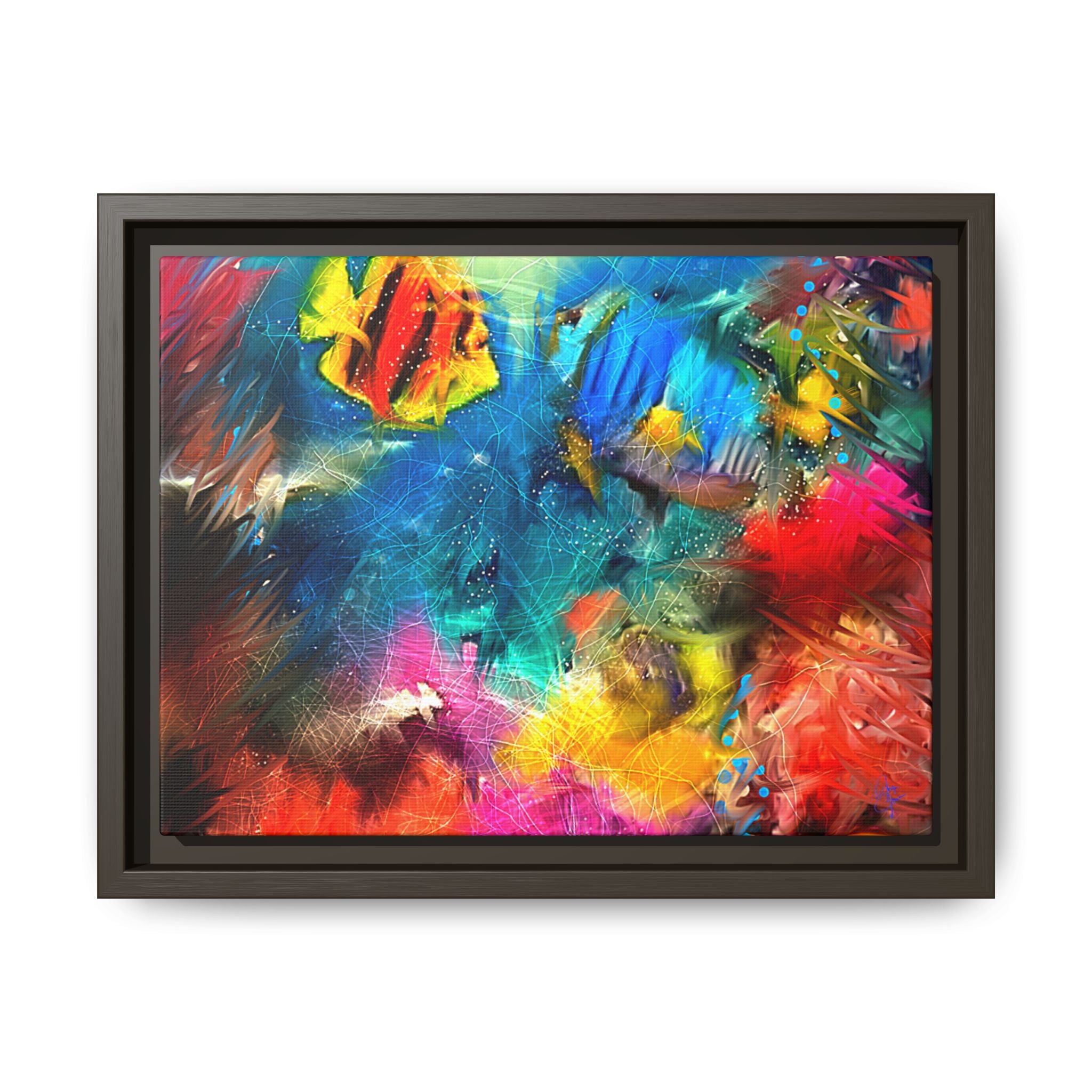 Framed Abstract Color Explosion Canvas — Vibrant Multi‑Color Wall Art