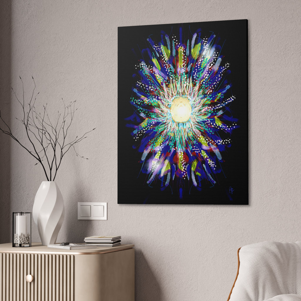 Abstract Cosmic Burst Canvas Wall Art — Colorful Sunflower Explosion on Black