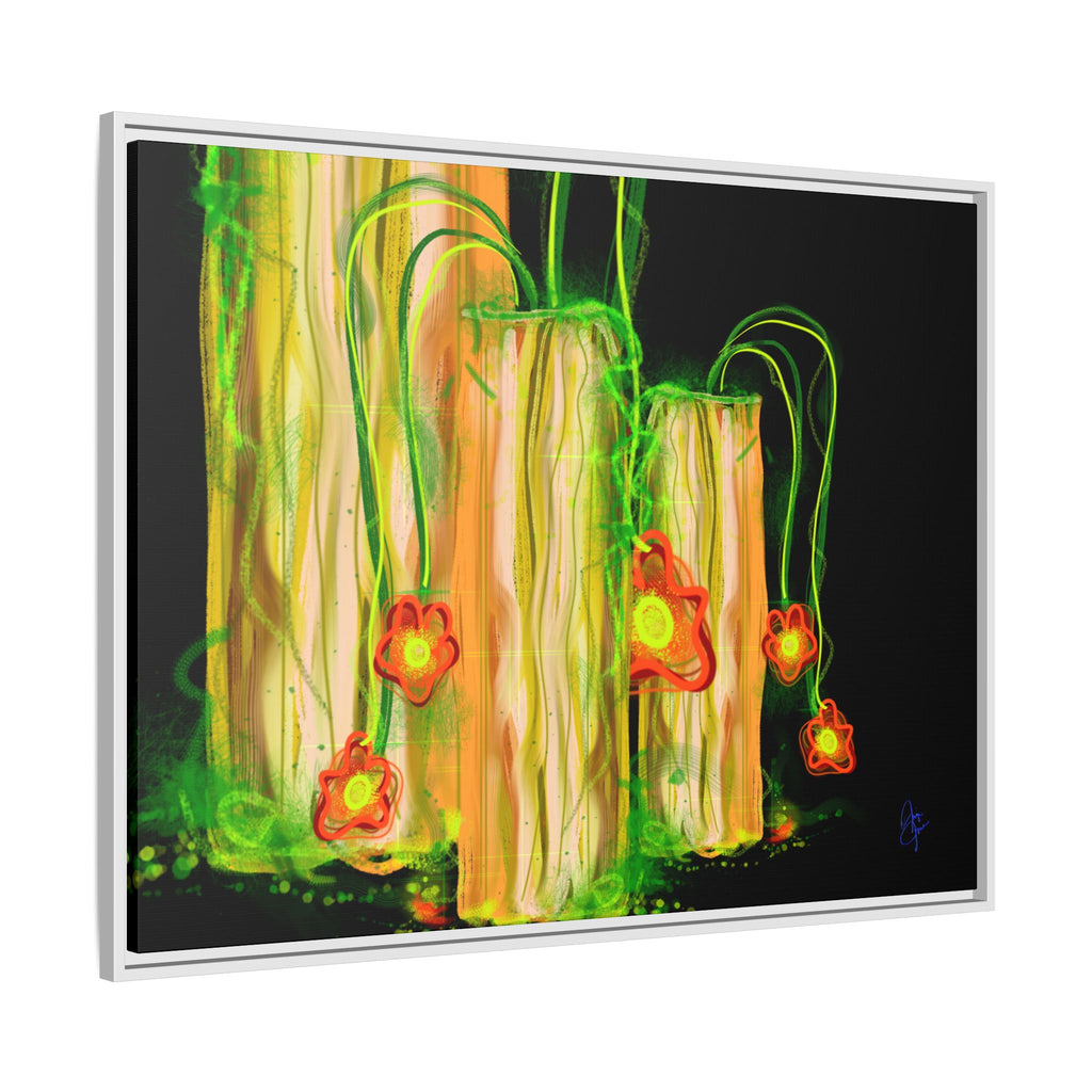 Framed Matte Canvas Print — Neon Floral Candlelight Art