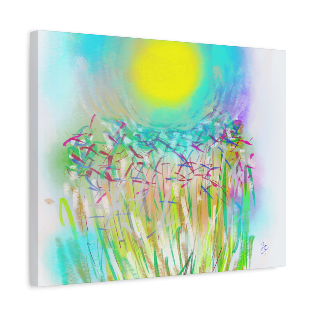Sunlit Meadow Abstract Canvas Art — Bright Floral Wall Decor