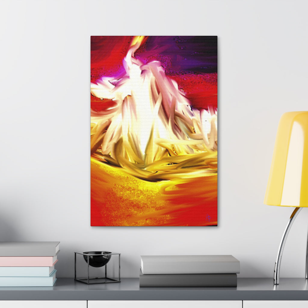 Abstract Campfire Canvas Print — Vibrant Red & Gold Stretched Wall Art