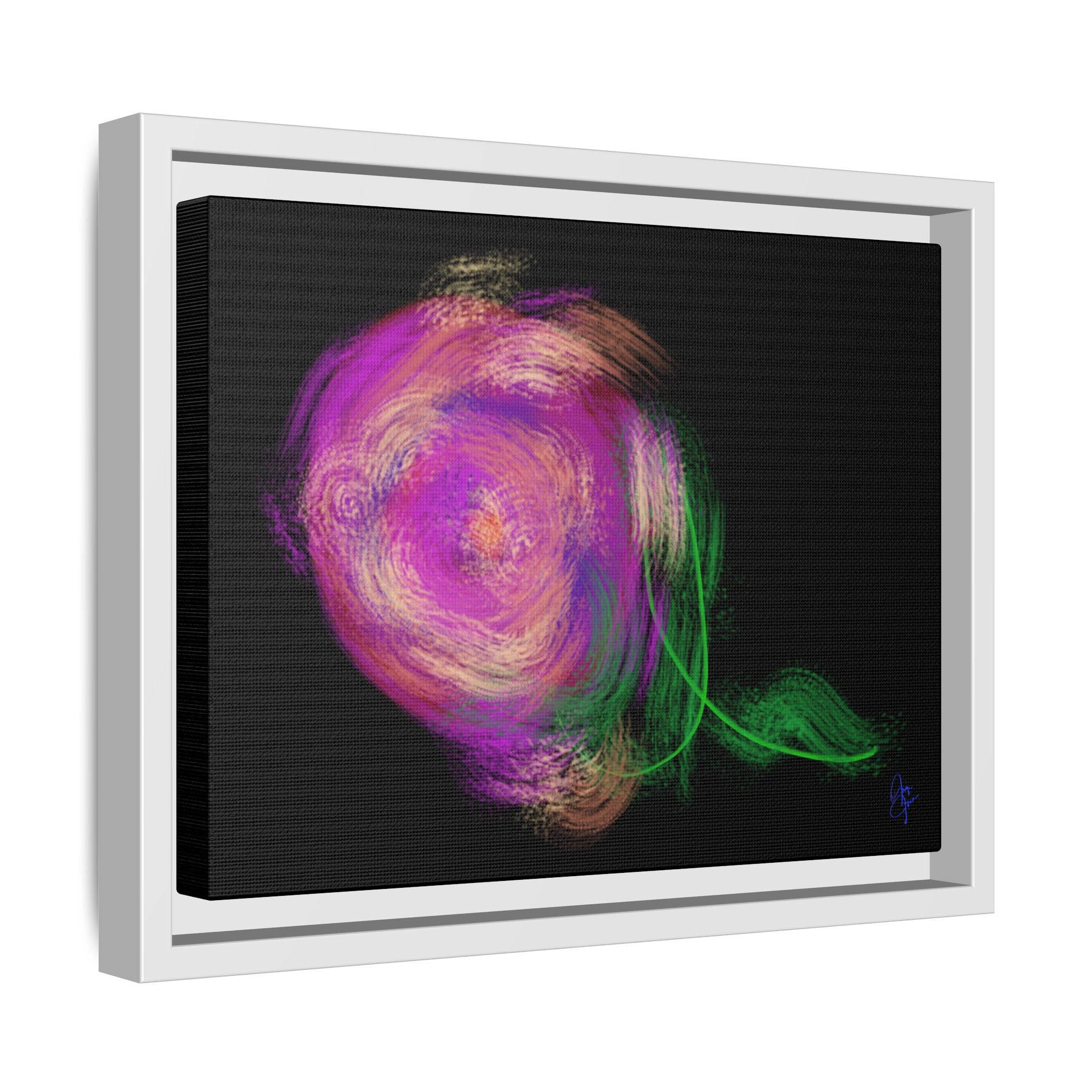 Abstract Rose Swirl Matte Framed Canvas — Multicolor Floral Wall Art