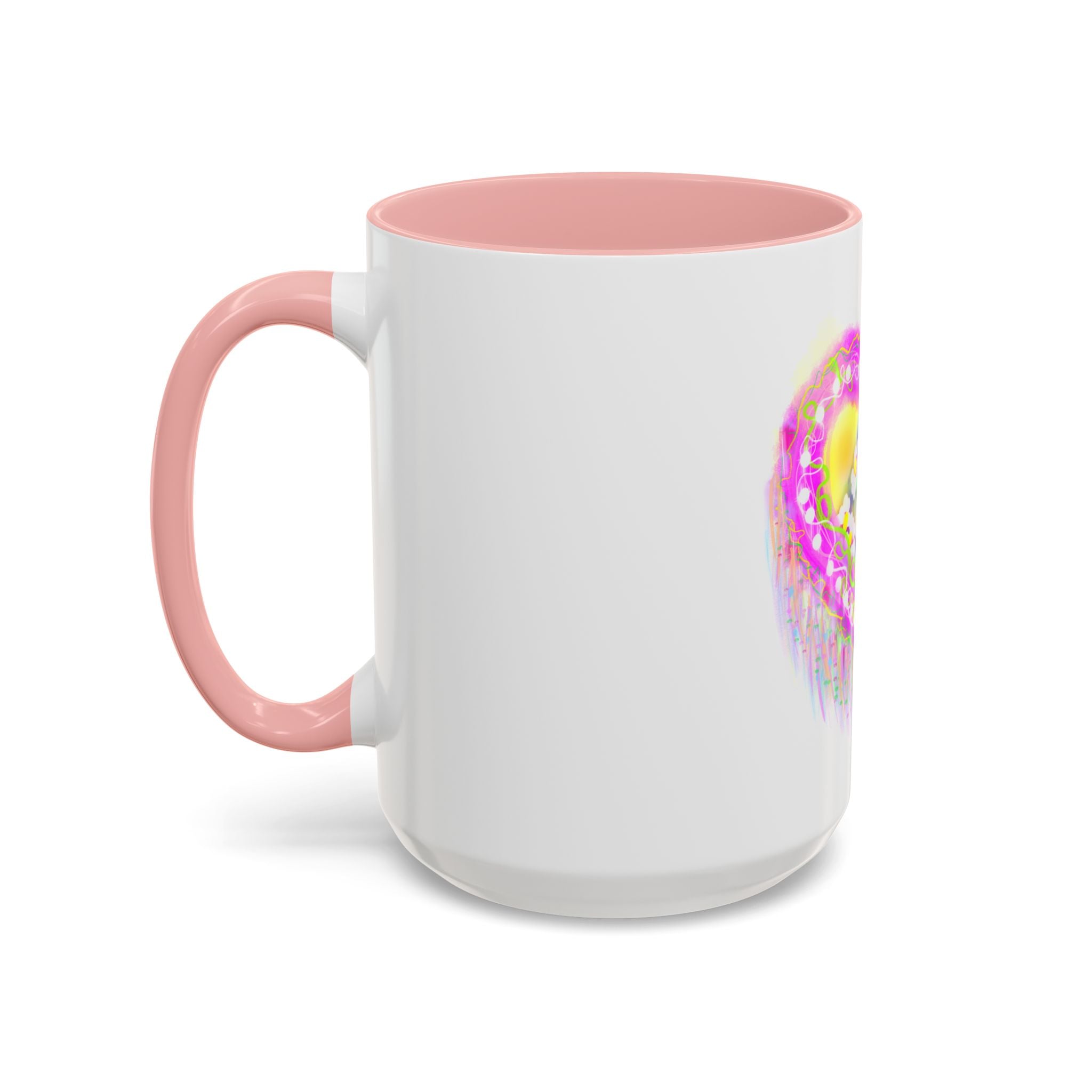 Pink Heart Floral Coffee Mug — Cute Pastel Accent Mug with Daisy Heart Design