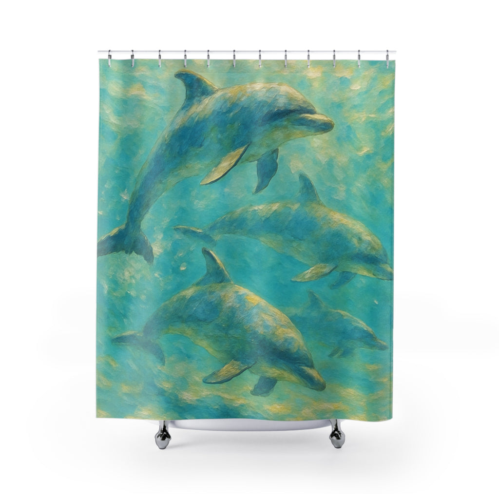 Dolphin Ocean Shower Curtain — Turquoise Underwater Art