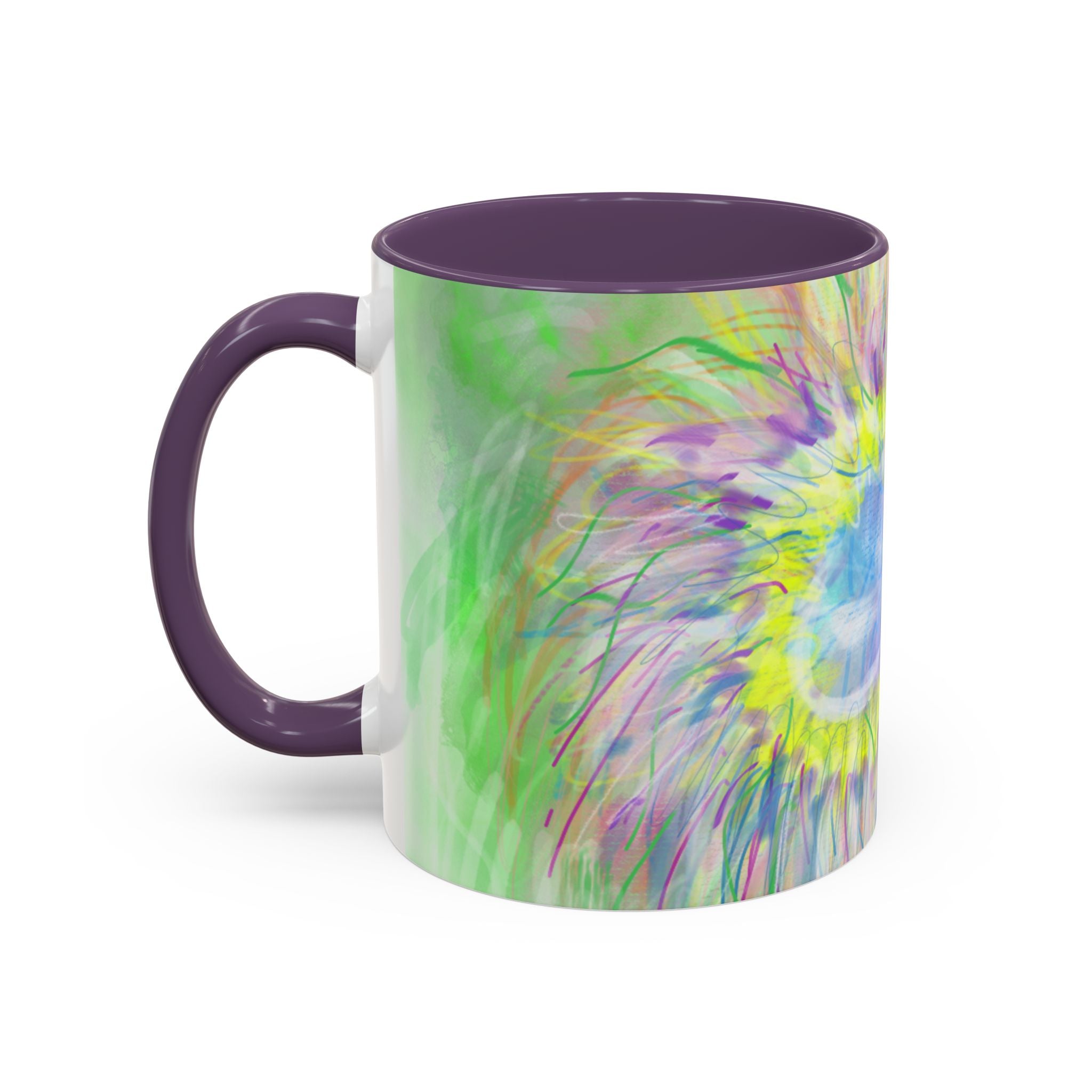 Colorful Sunflower Accent Coffee Mug — Pink Inner Artistic Floral Design (11/15 oz)