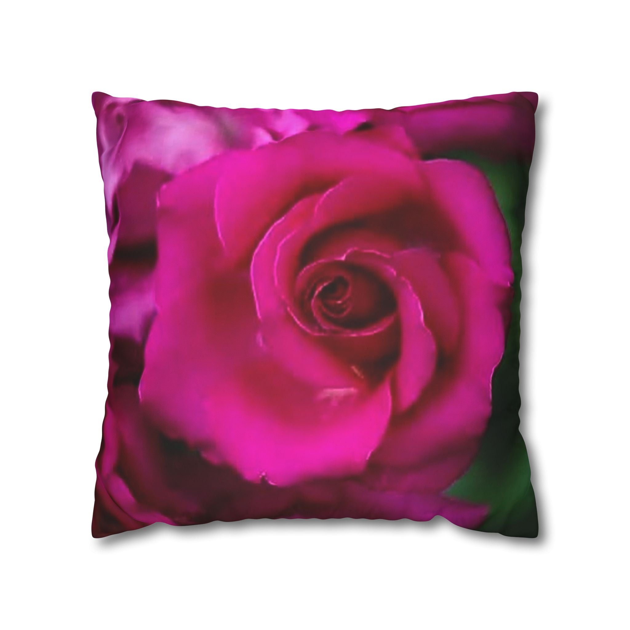Pink Rose Floral Pillowcase — Square Poly Canvas Decorative Throw Pillow