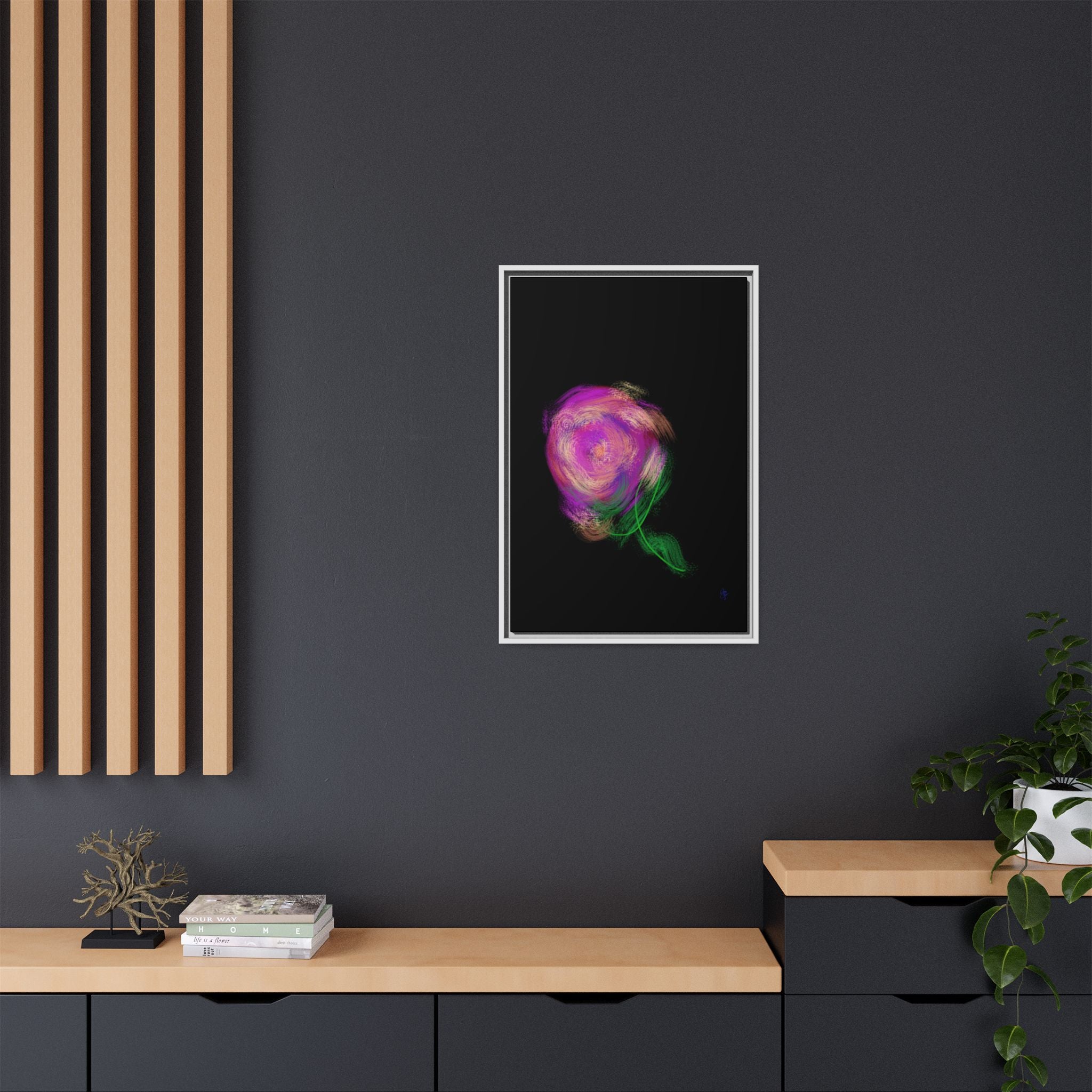 Abstract Rose Swirl Matte Framed Canvas — Multicolor Floral Wall Art