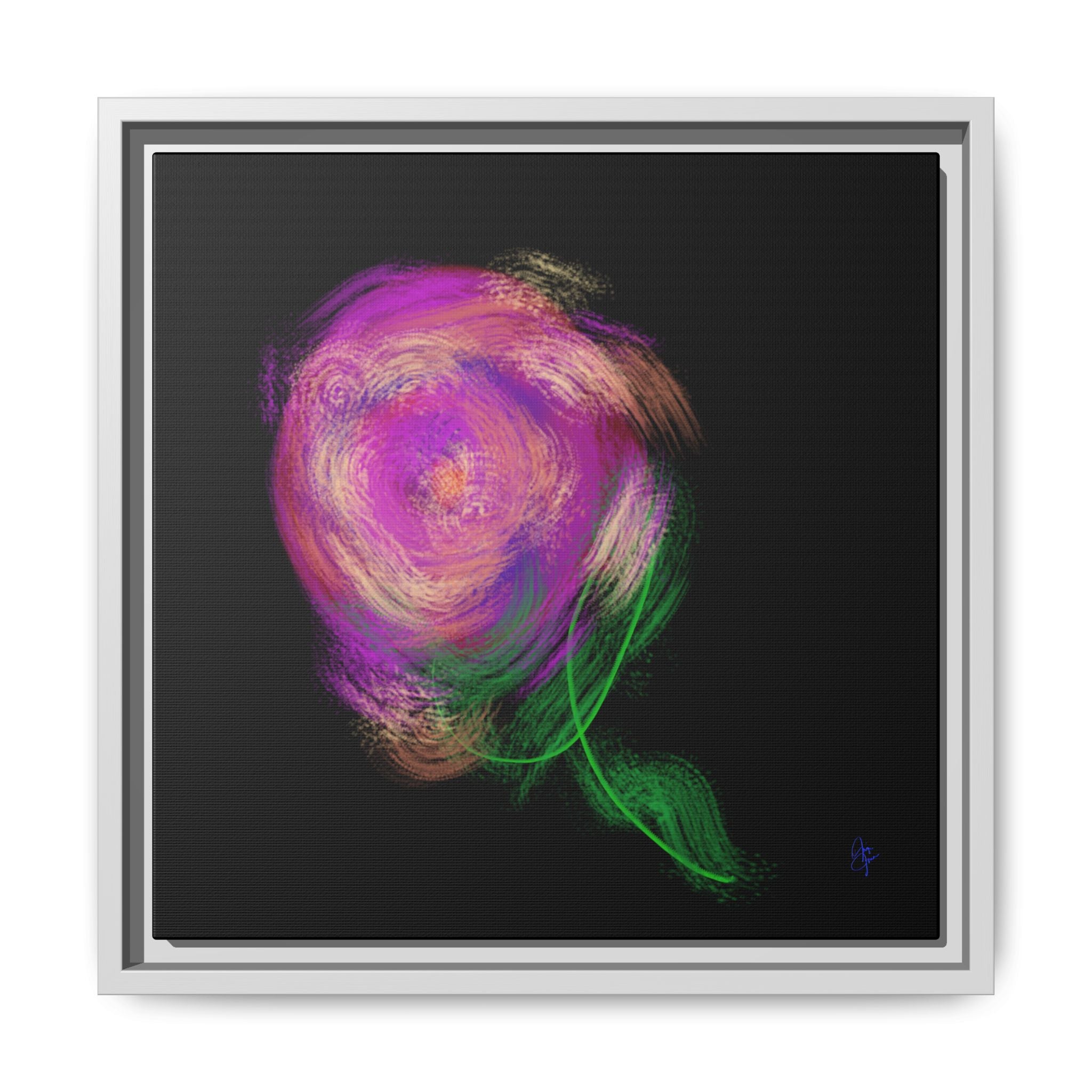 Abstract Rose Swirl Matte Framed Canvas — Multicolor Floral Wall Art