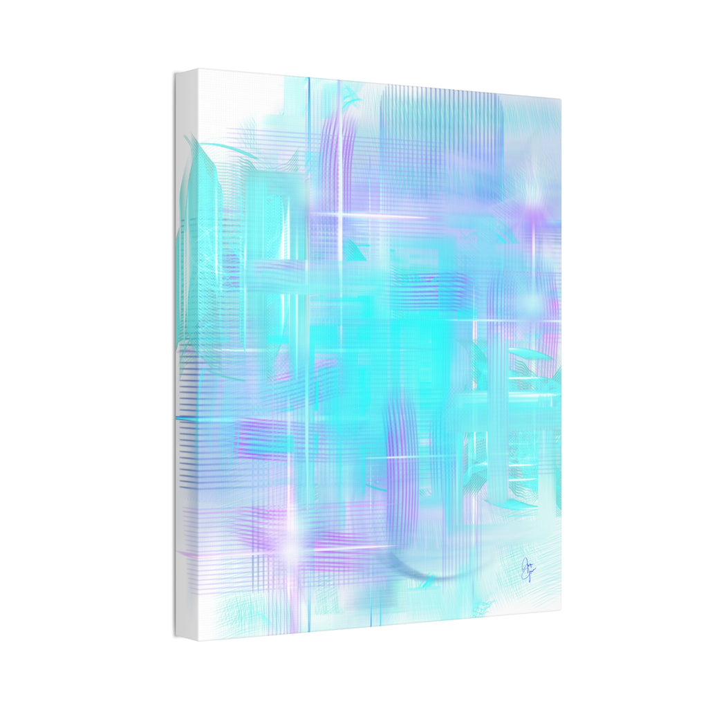Abstract Aqua Pastel Canvas Art - Turquoise & Lavender Modern Wall Decor (1.5" Stretched)