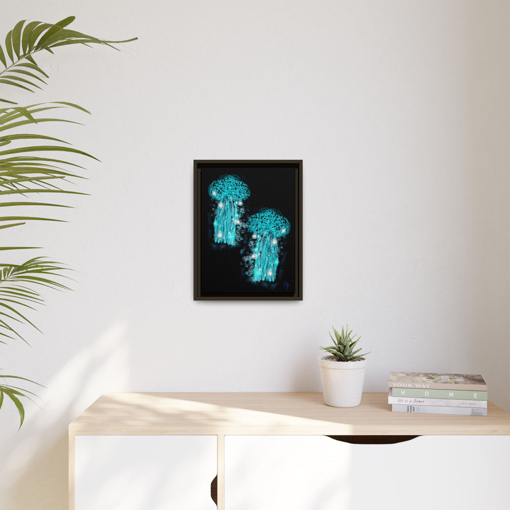 Glowing Jellyfish Art Print — Framed Matte Canvas
