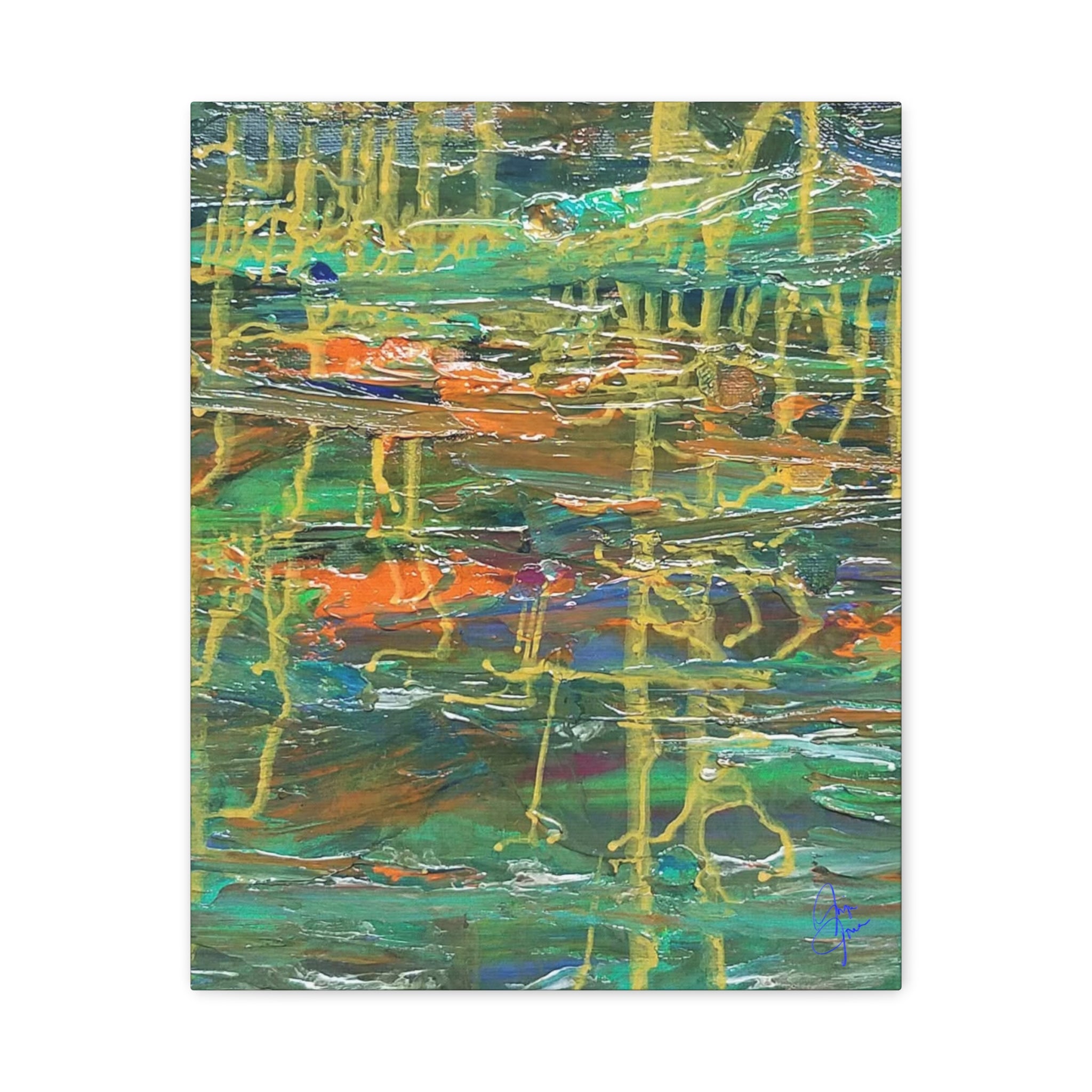 Abstract Green & Orange Matte Canvas Wall Art - Stretched 1.25"