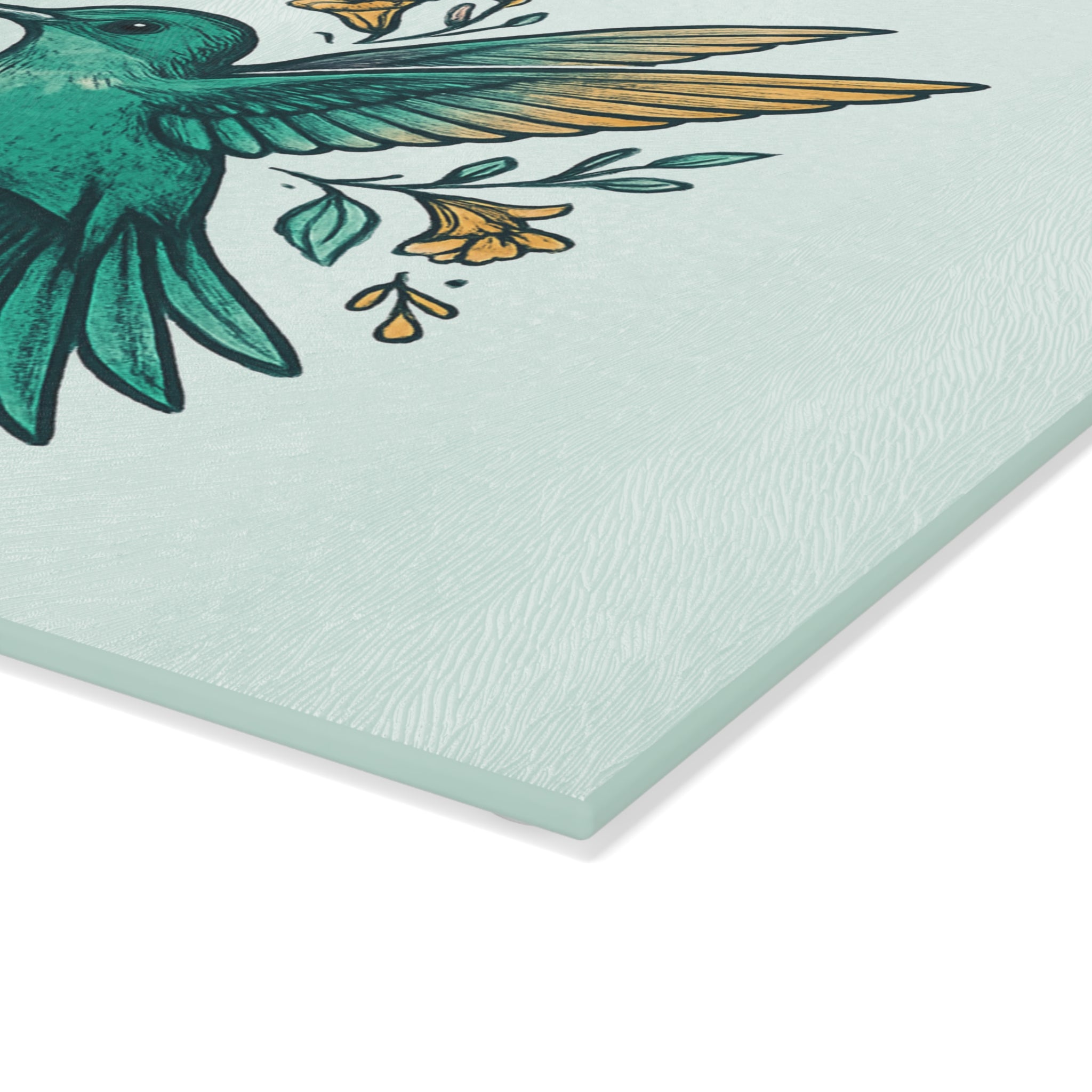 Hummingbird Floral Glass Cutting Board — Decorative Kitchen Prep Board