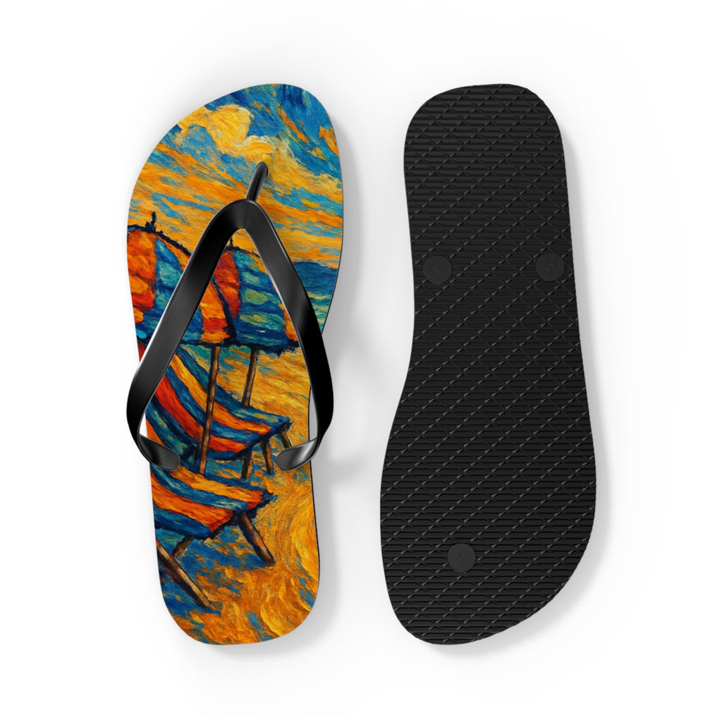 Beach Scene Flip Flops – Colorful Impressionist Seaside Print