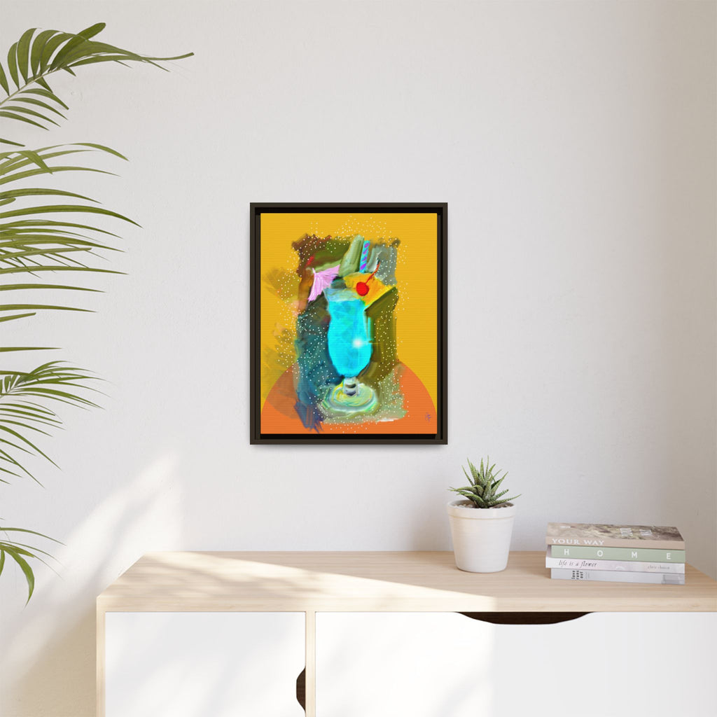 Tropical Blue Cocktail Canvas Print — Framed Matte Bar Art