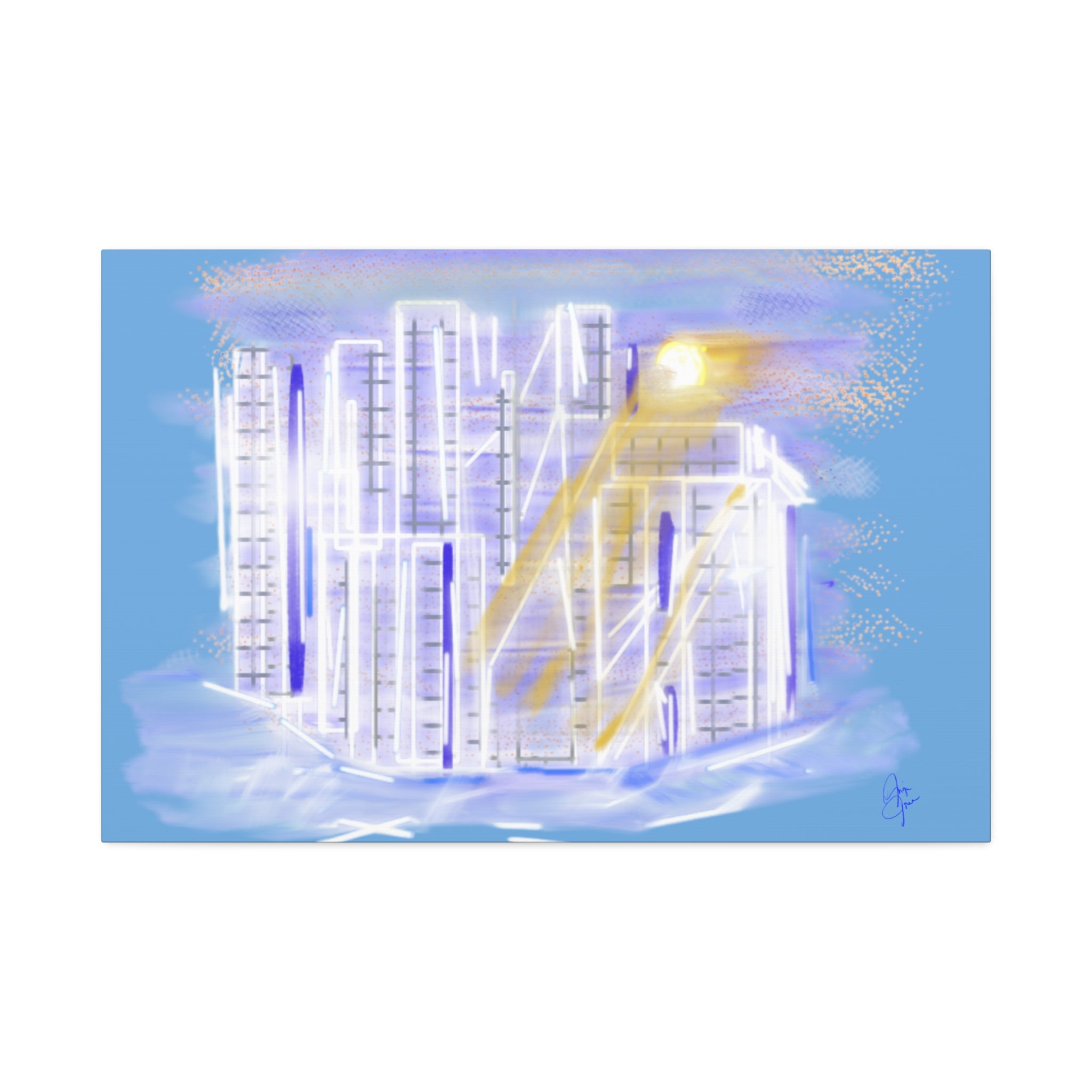 Urban Nightscape Canvas Art - Neon City Skyline Stretched Canvas