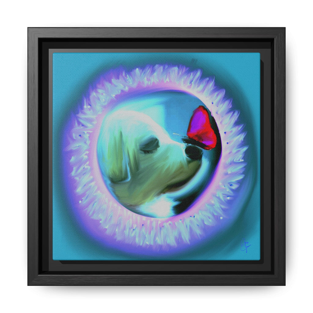Framed Matte Canvas - Puppy with Butterfly Pop Art