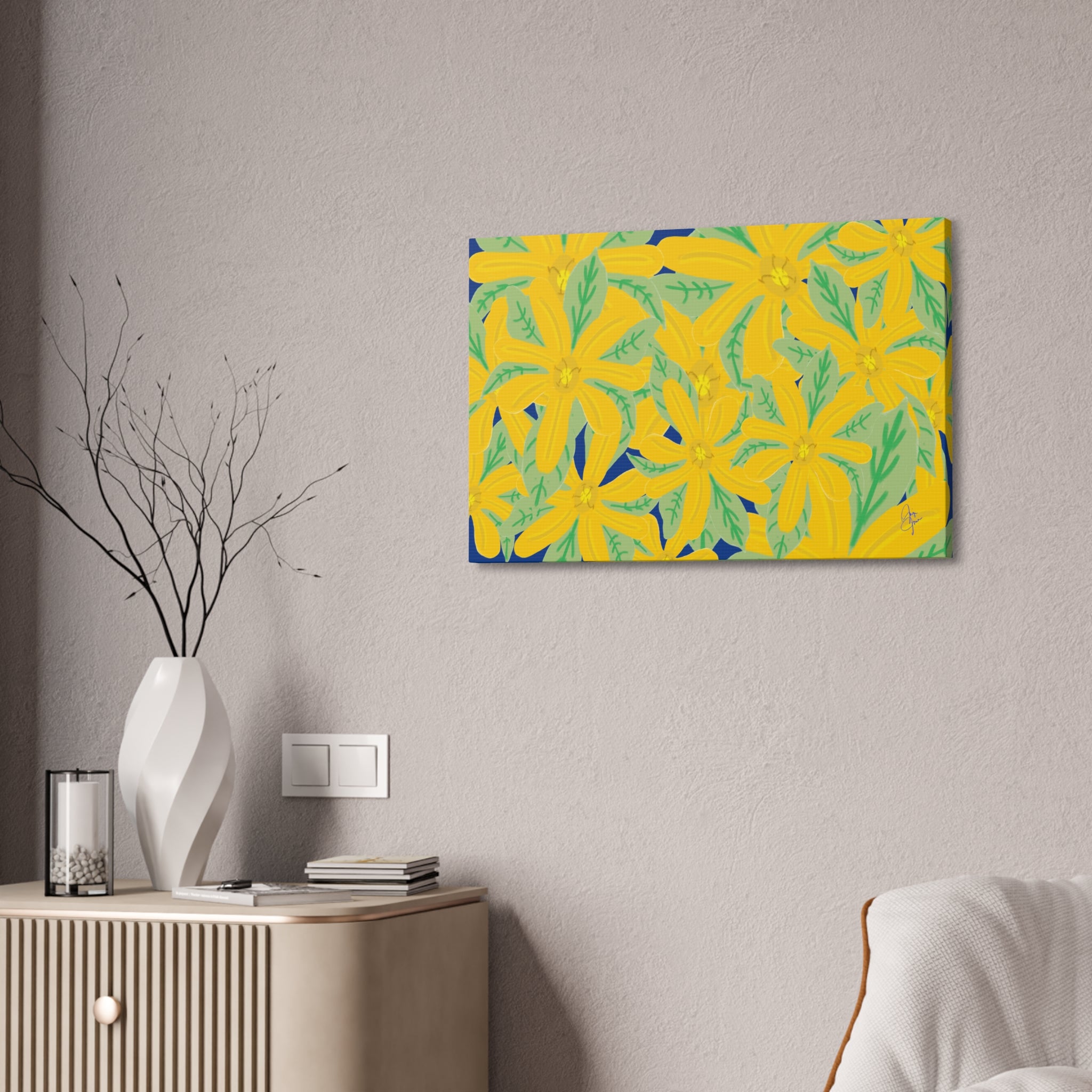 Yellow Daisy Canvas Wall Art — Bright Floral Stretched Canvas (1.5" Depth)