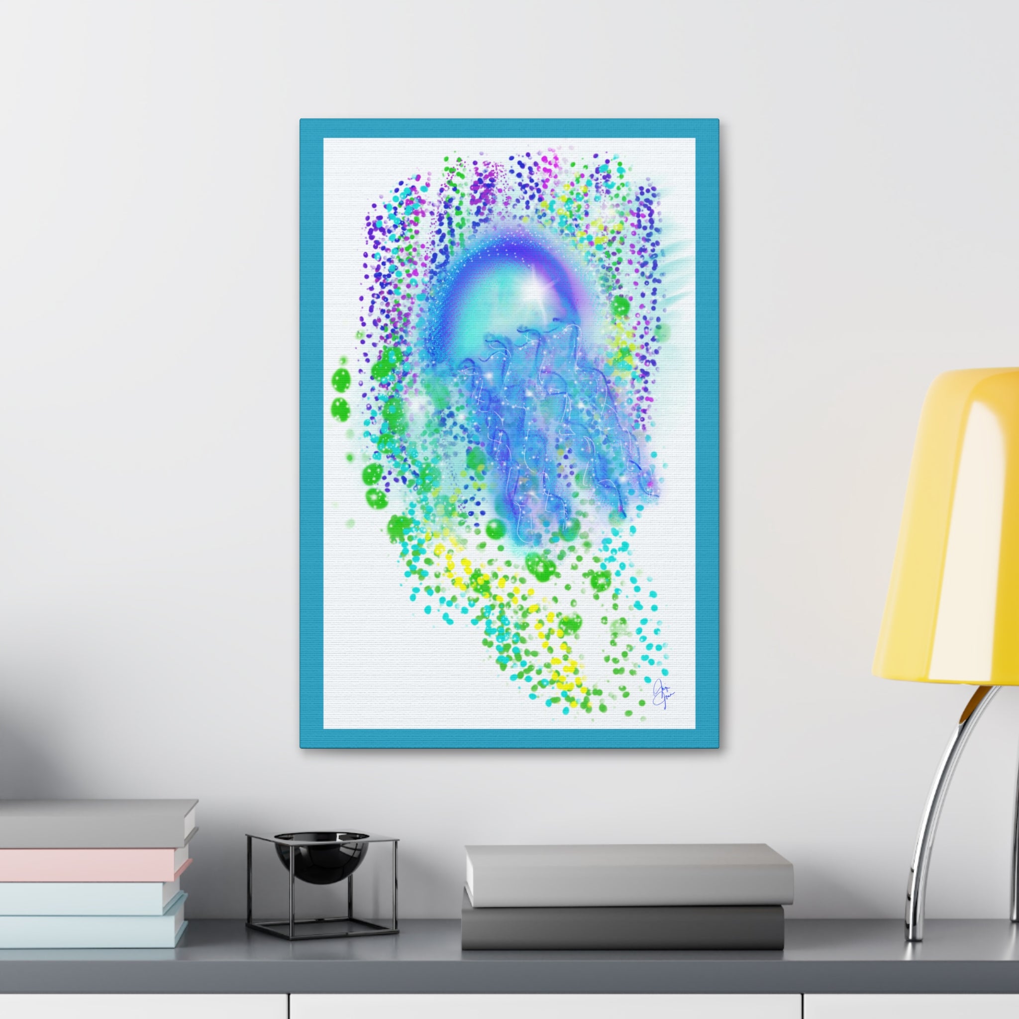 Blue Jellyfish Canvas Wall Art – Stretched 1.5" Ocean Abstract Print