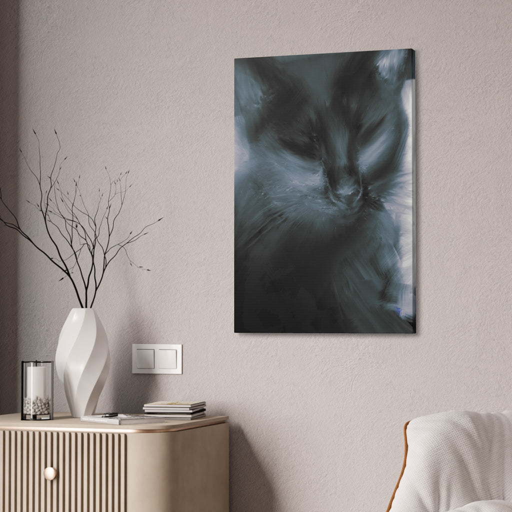 Black Cat Portrait Canvas Stretched Print — Moody Feline Wall Art