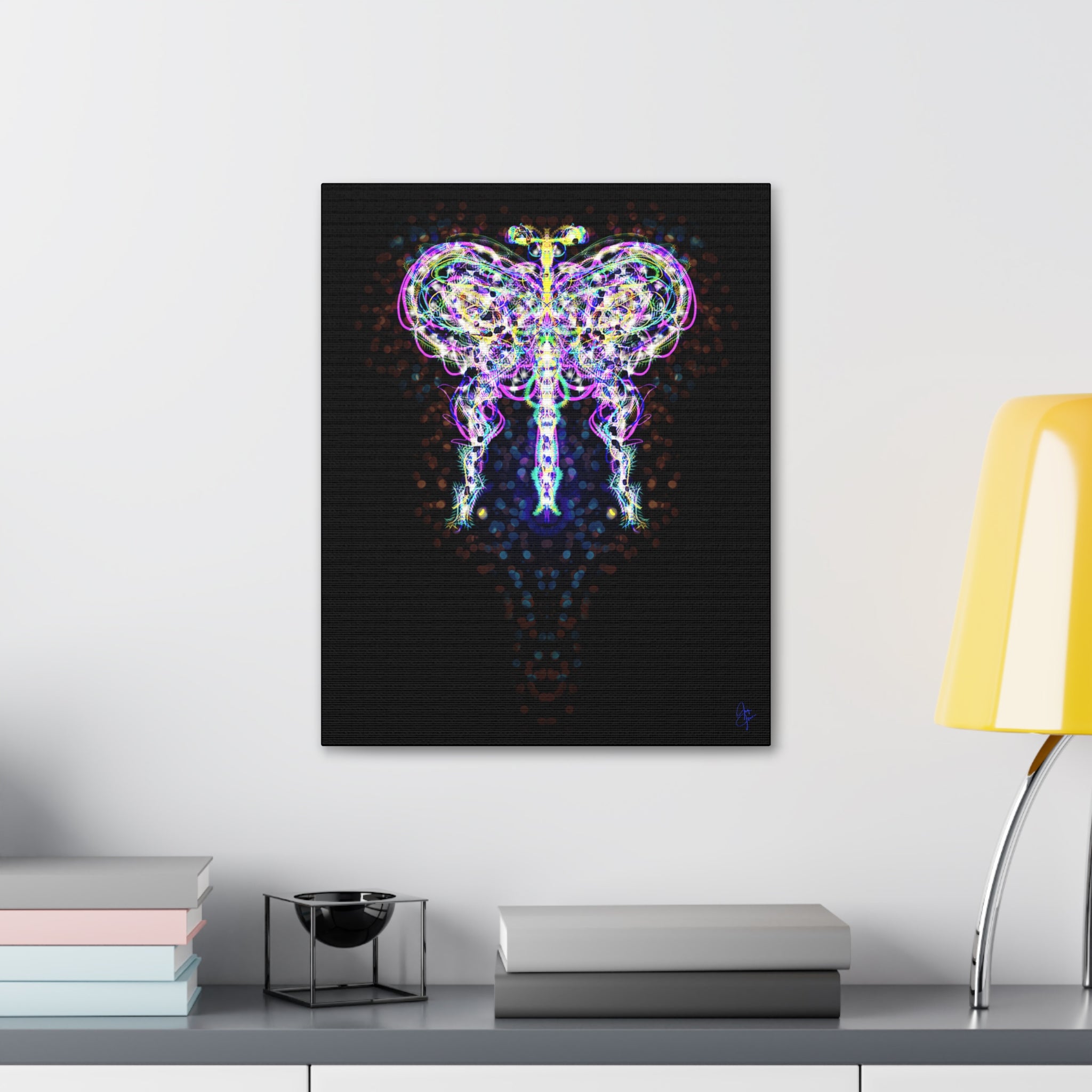 Butterfly Energy Canvas Print — Abstract Neon Butterfly Wall Art on Green