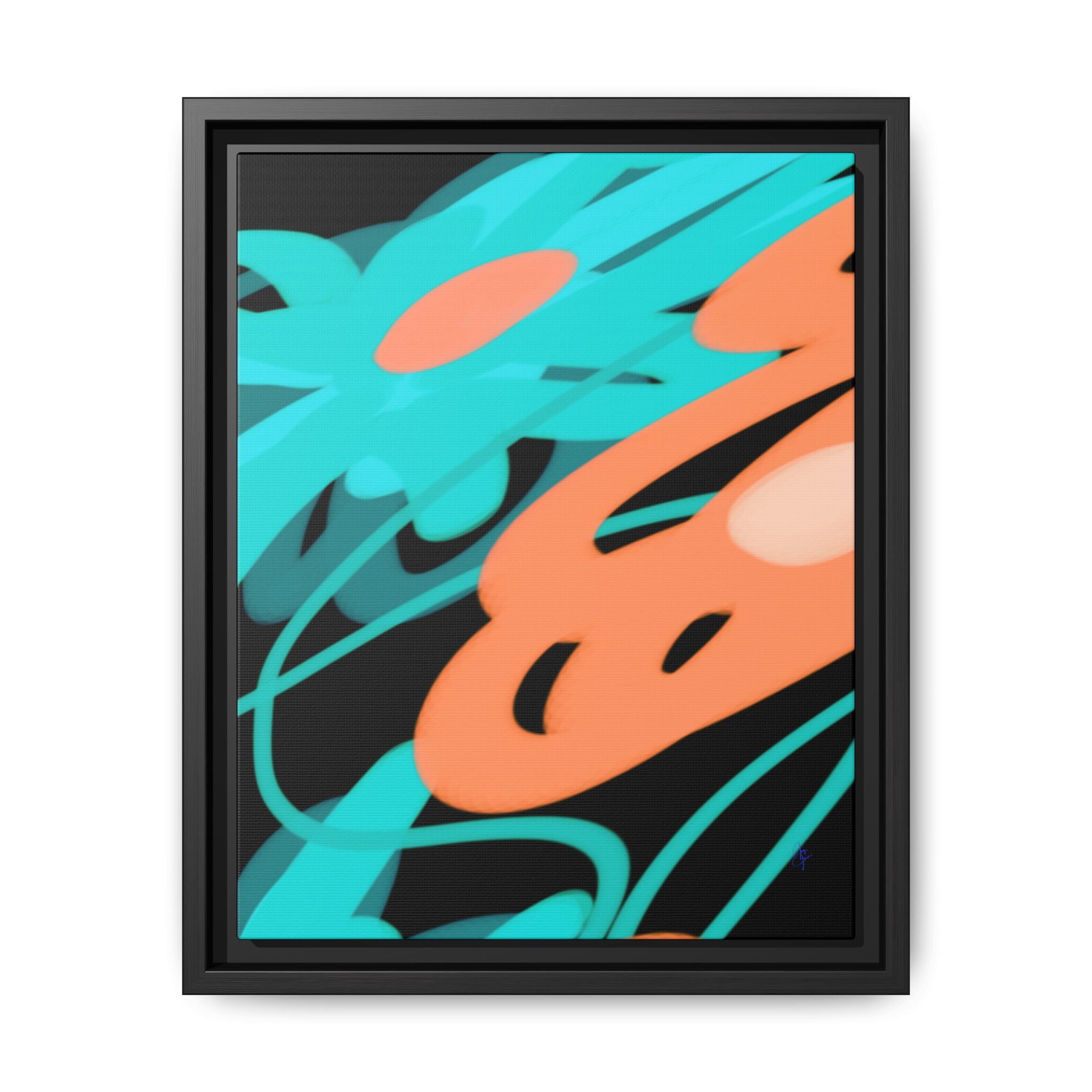 Abstract Teal & Coral Splash Framed Canvas