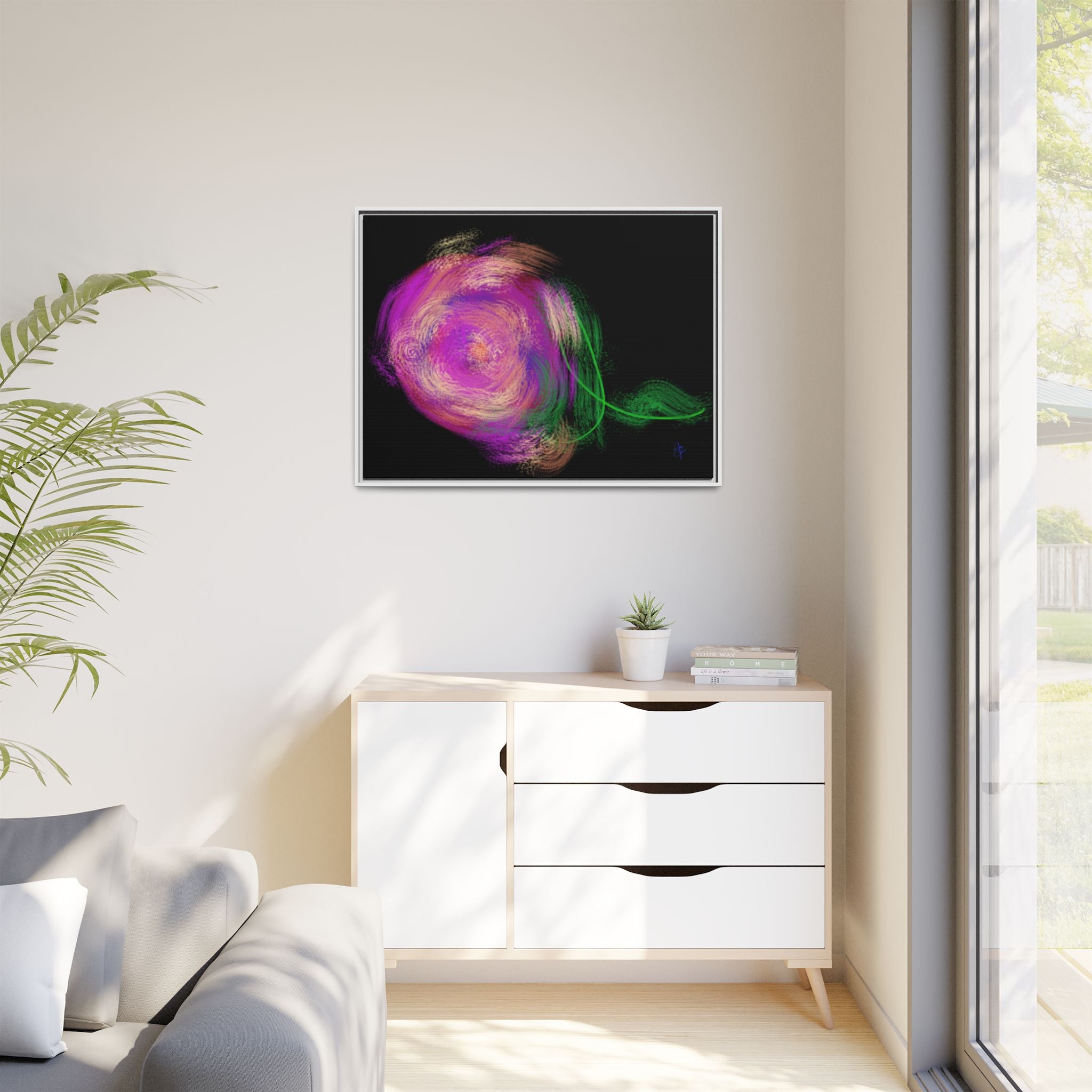 Abstract Rose Swirl Matte Framed Canvas — Multicolor Floral Wall Art