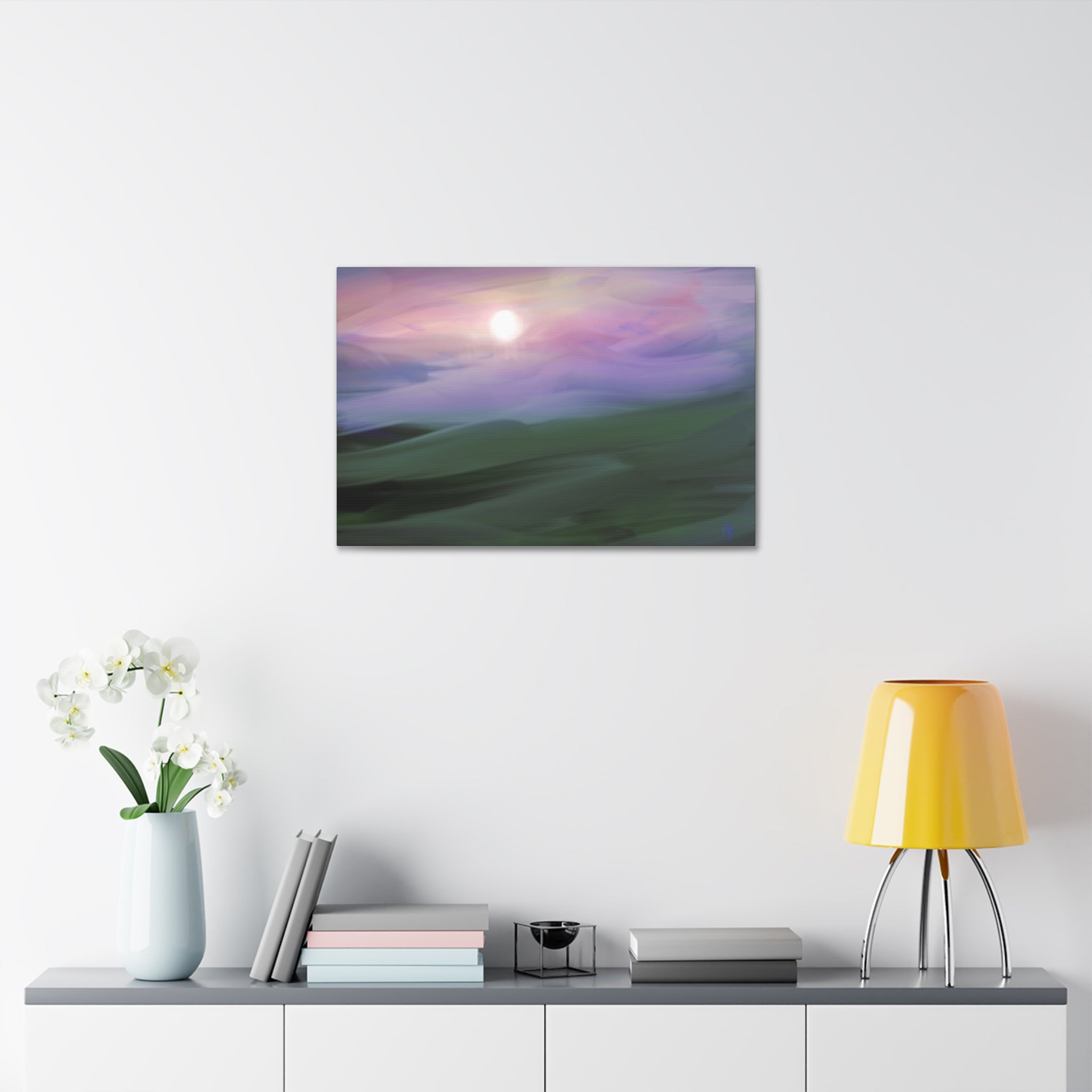 Sunrise Mist Landscape Canvas Print — Serene Pastel Wall Art