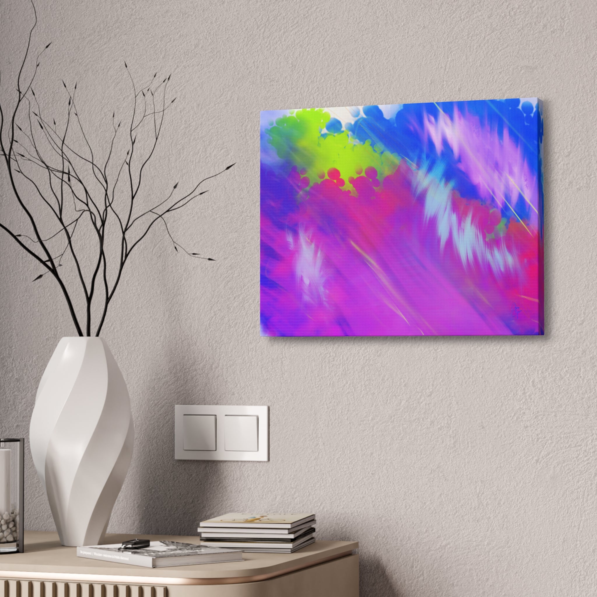 Abstract Neon Tie-Dye Canvas Print — Vibrant Rainbow Wall Art (Stretched 1.5")