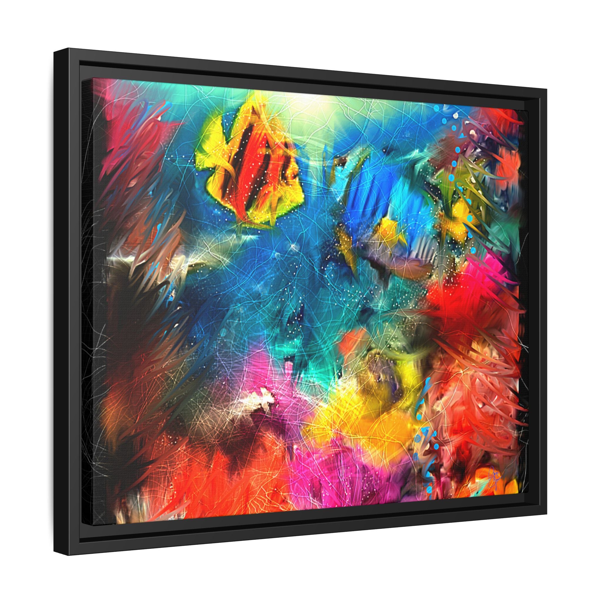 Framed Abstract Color Explosion Canvas — Vibrant Multi‑Color Wall Art