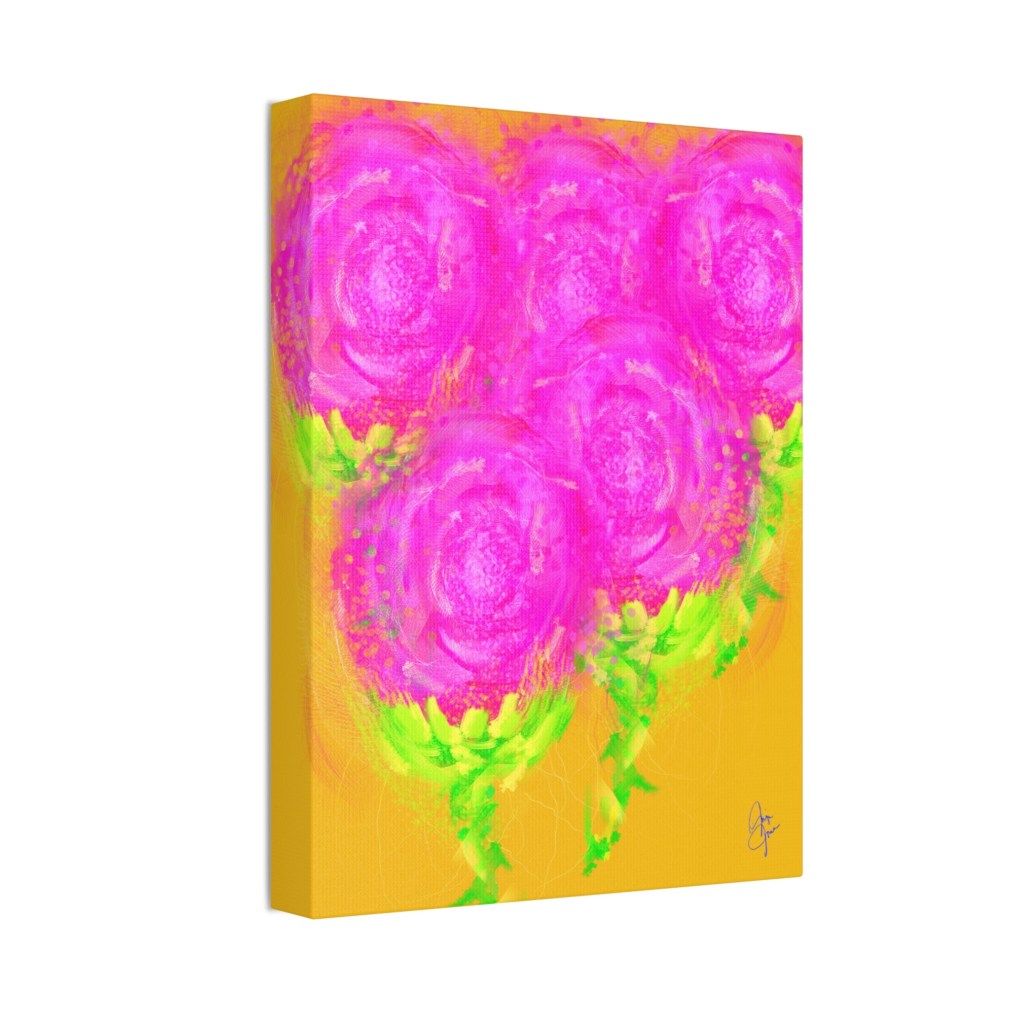 Bright Pink Floral Canvas Print — Modern Abstract Rose Wall Art (Stretched Canvas)