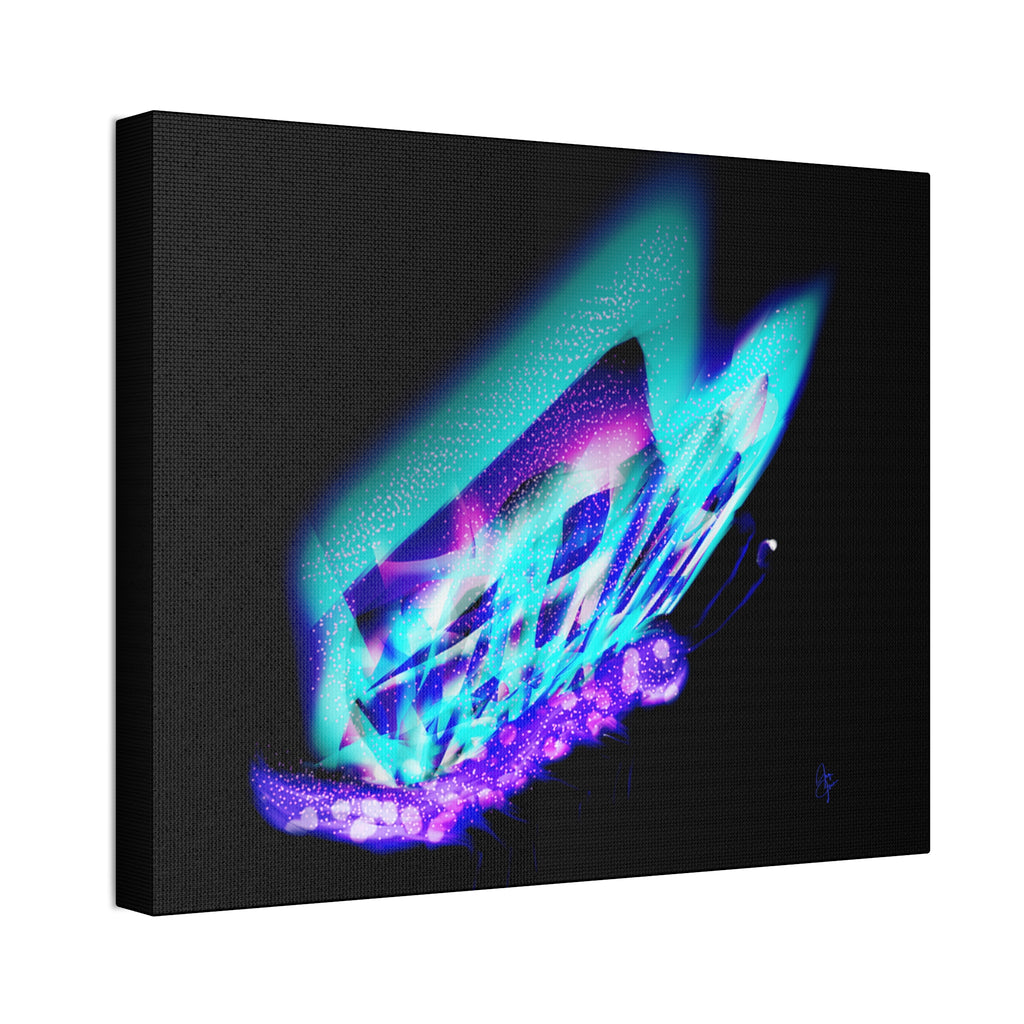 Neon Butterfly Canvas Print — Glowing Blue & Purple Wall Art (Stretched Canvas)