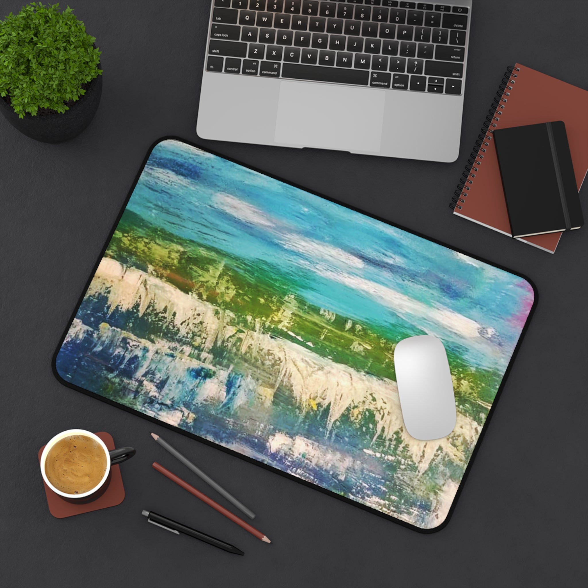 Abstract Ocean Breeze Desk Mat — Blue Green Coastal Art Mouse Pad