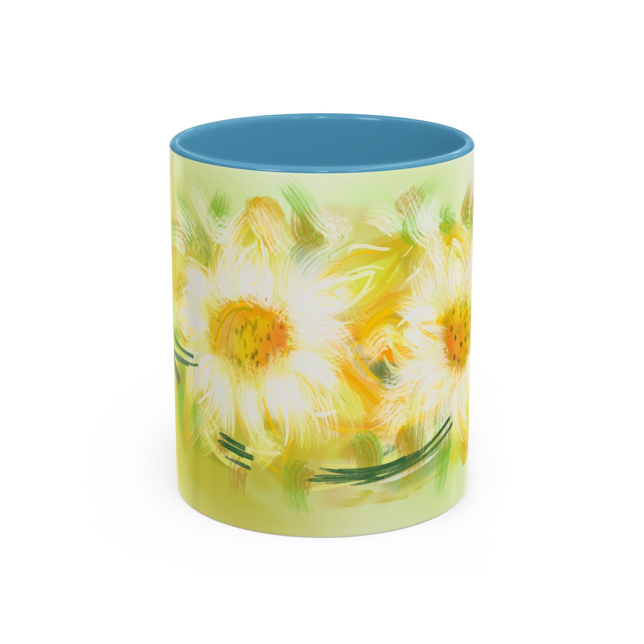 Sunlit Daisy Accent Coffee Mug — Yellow Floral 11/15oz