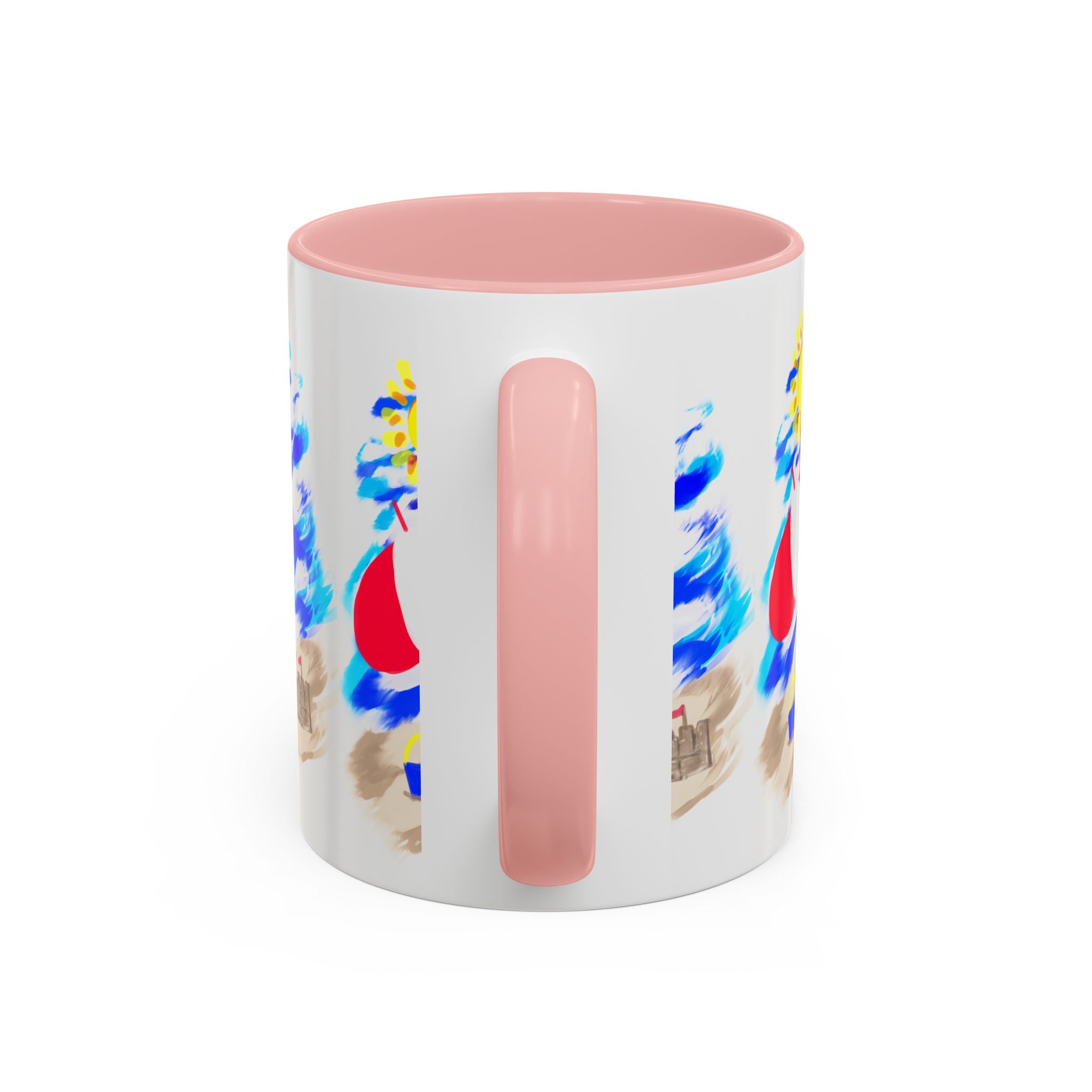 Beach Scene Coffee Mug – Summer Umbrella, Sun & Sandcastle Accent Mug