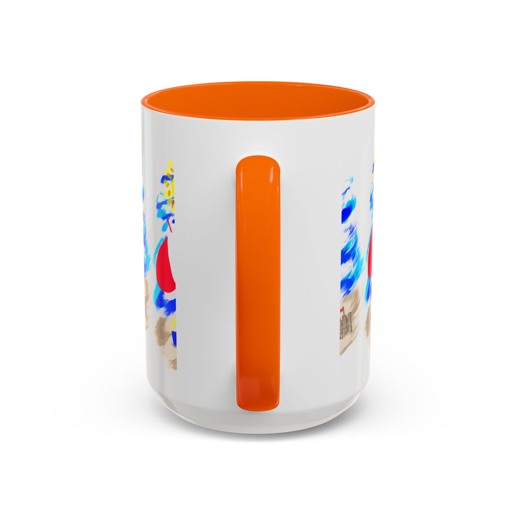Beach Scene Coffee Mug – Summer Umbrella, Sun & Sandcastle Accent Mug