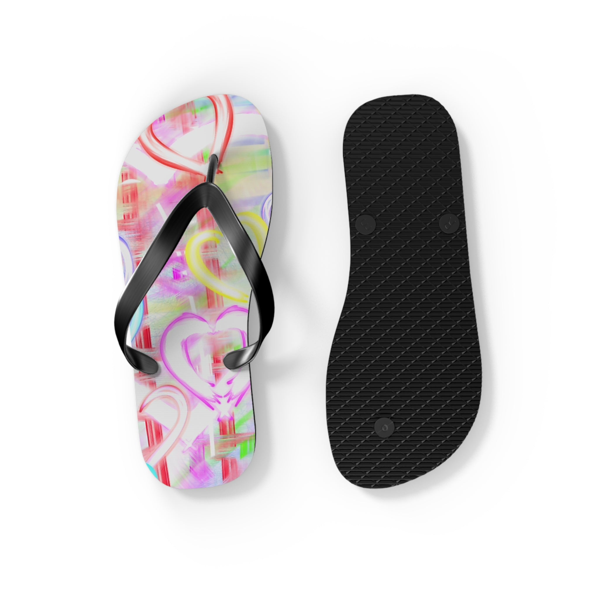 Heart Pattern Flip Flops — Pastel Neon Love Beach Sandals