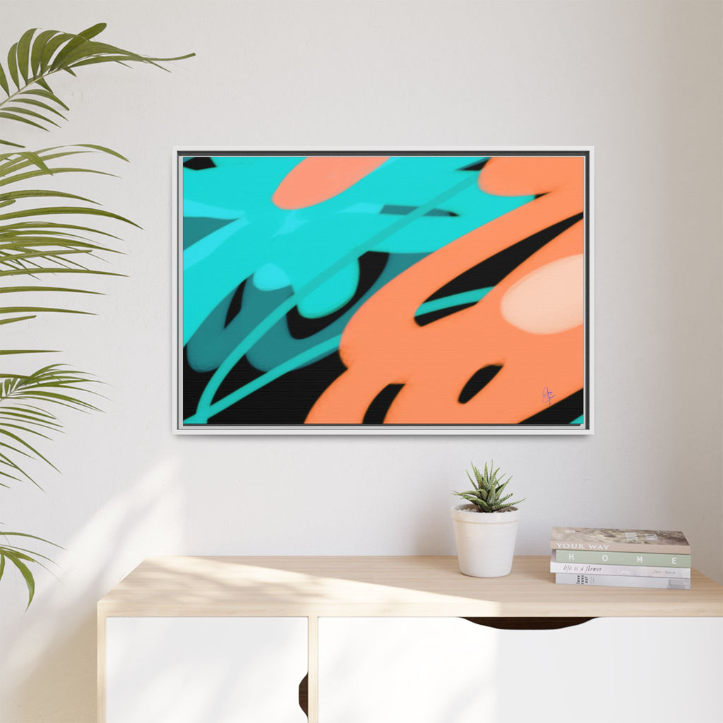 Abstract Teal & Coral Splash Framed Canvas