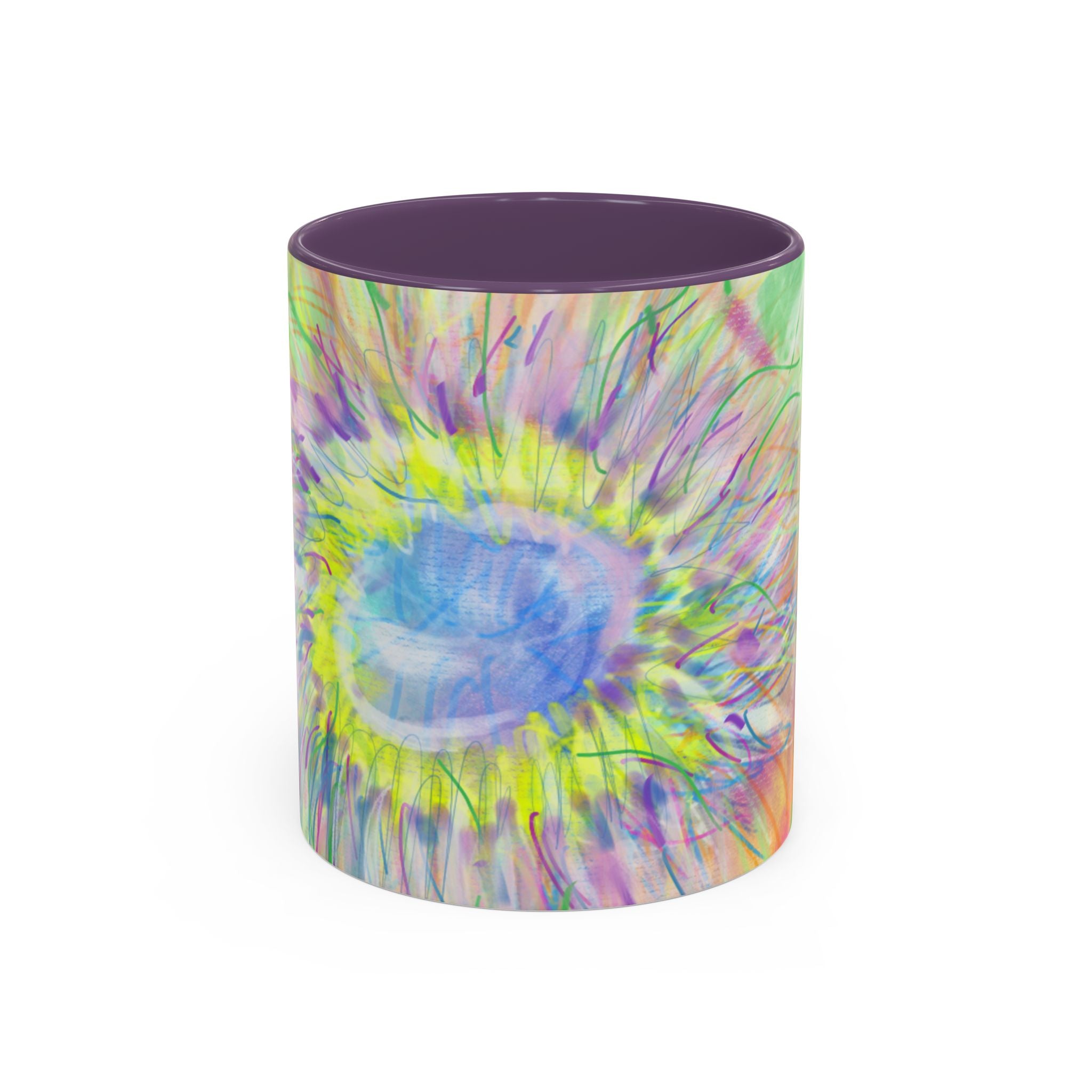 Colorful Sunflower Accent Coffee Mug — Pink Inner Artistic Floral Design (11/15 oz)