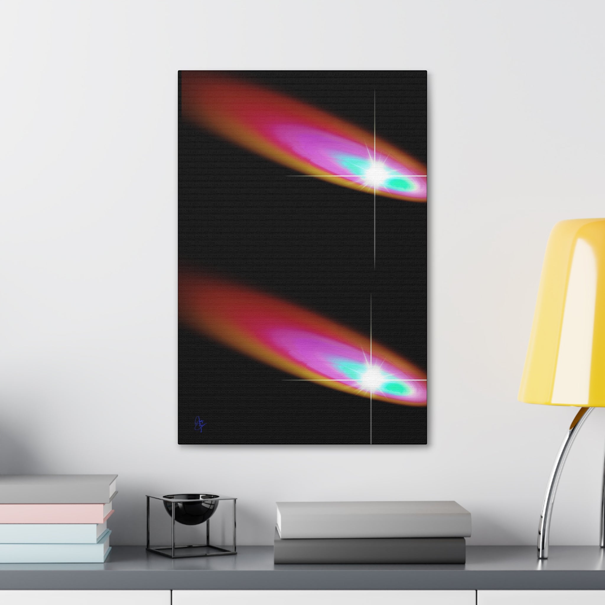 Abstract Neon Comet Canvas — Vibrant Turquoise & Pink Stretched Wall Art (1.5" Depth)