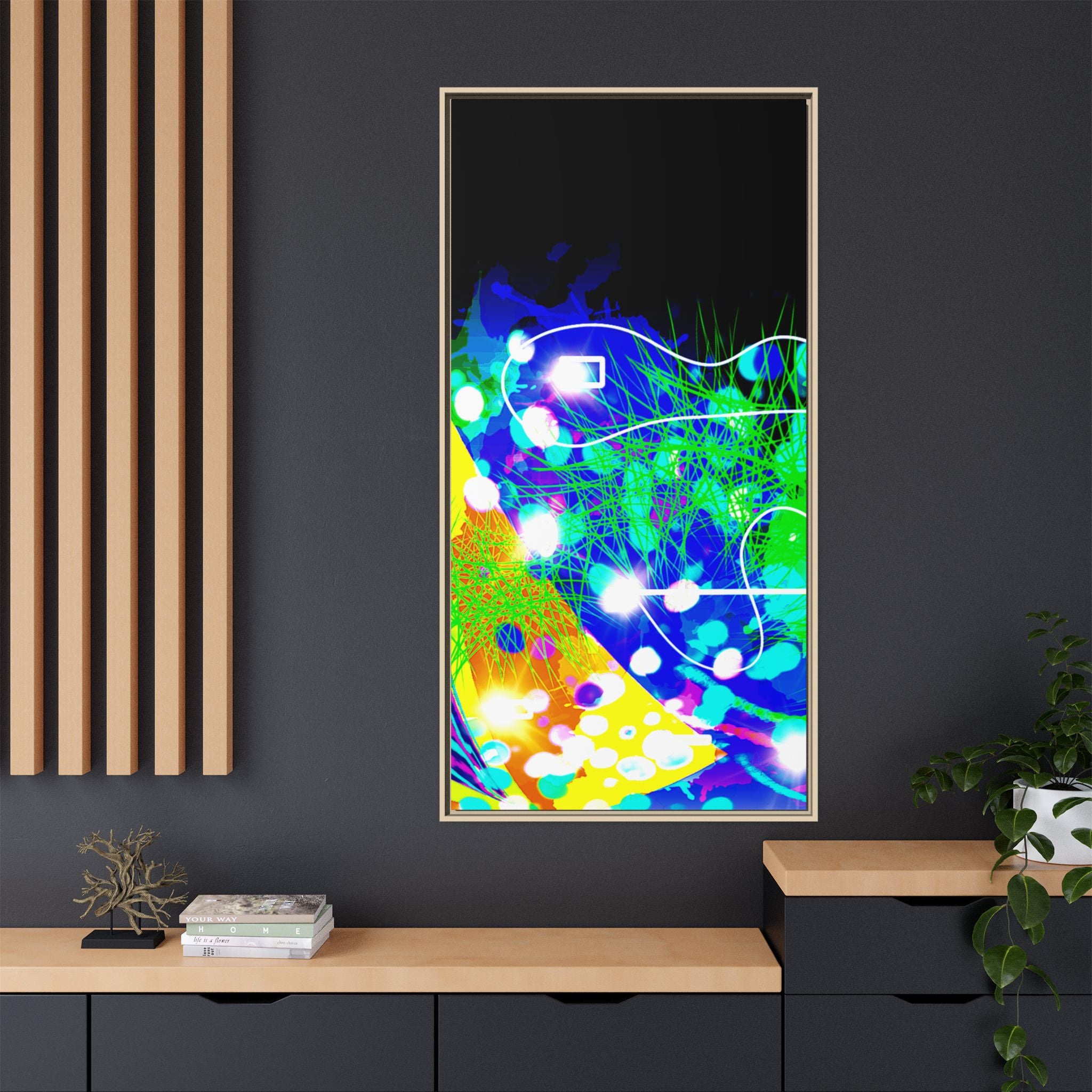 Abstract Neon Wave Matte Canvas Framed Art