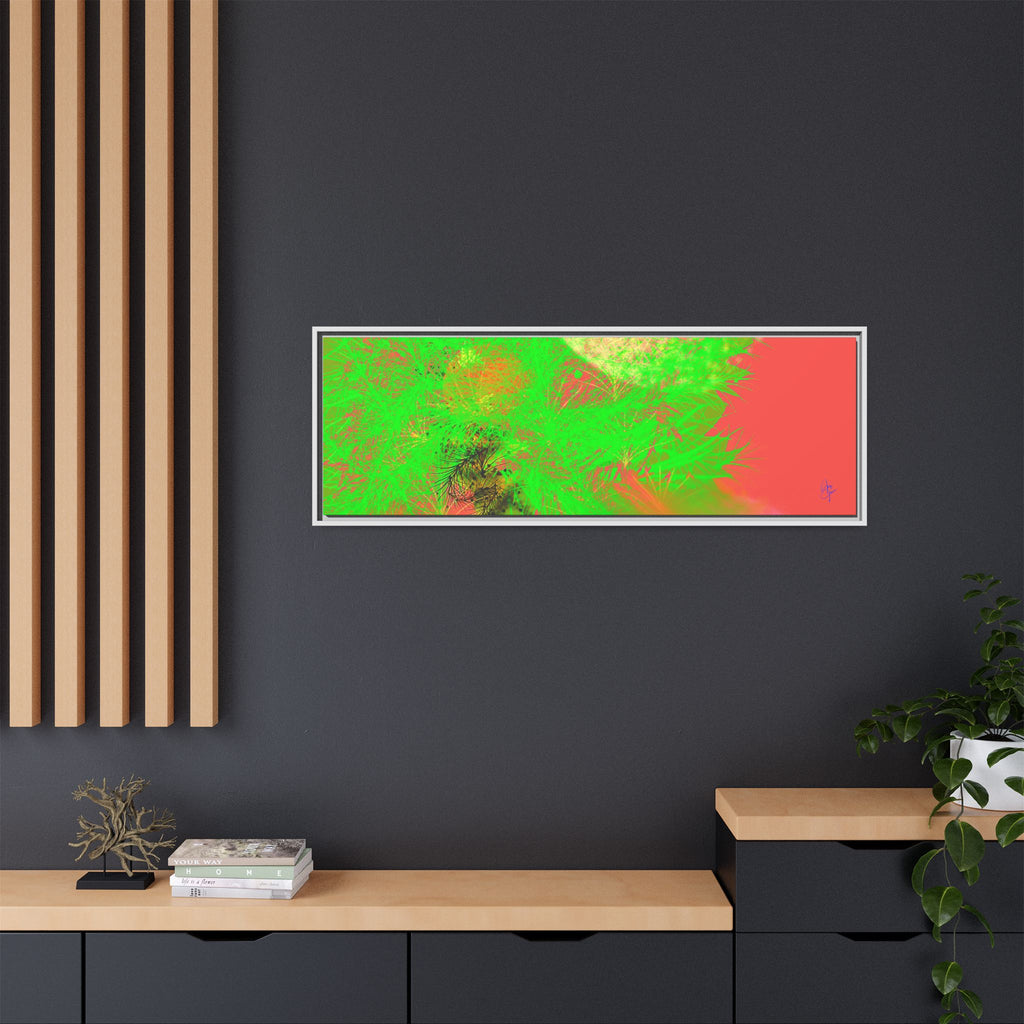 Abstract Neon Tree Matte Canvas Framed Art — Vibrant Green Moon Landscape