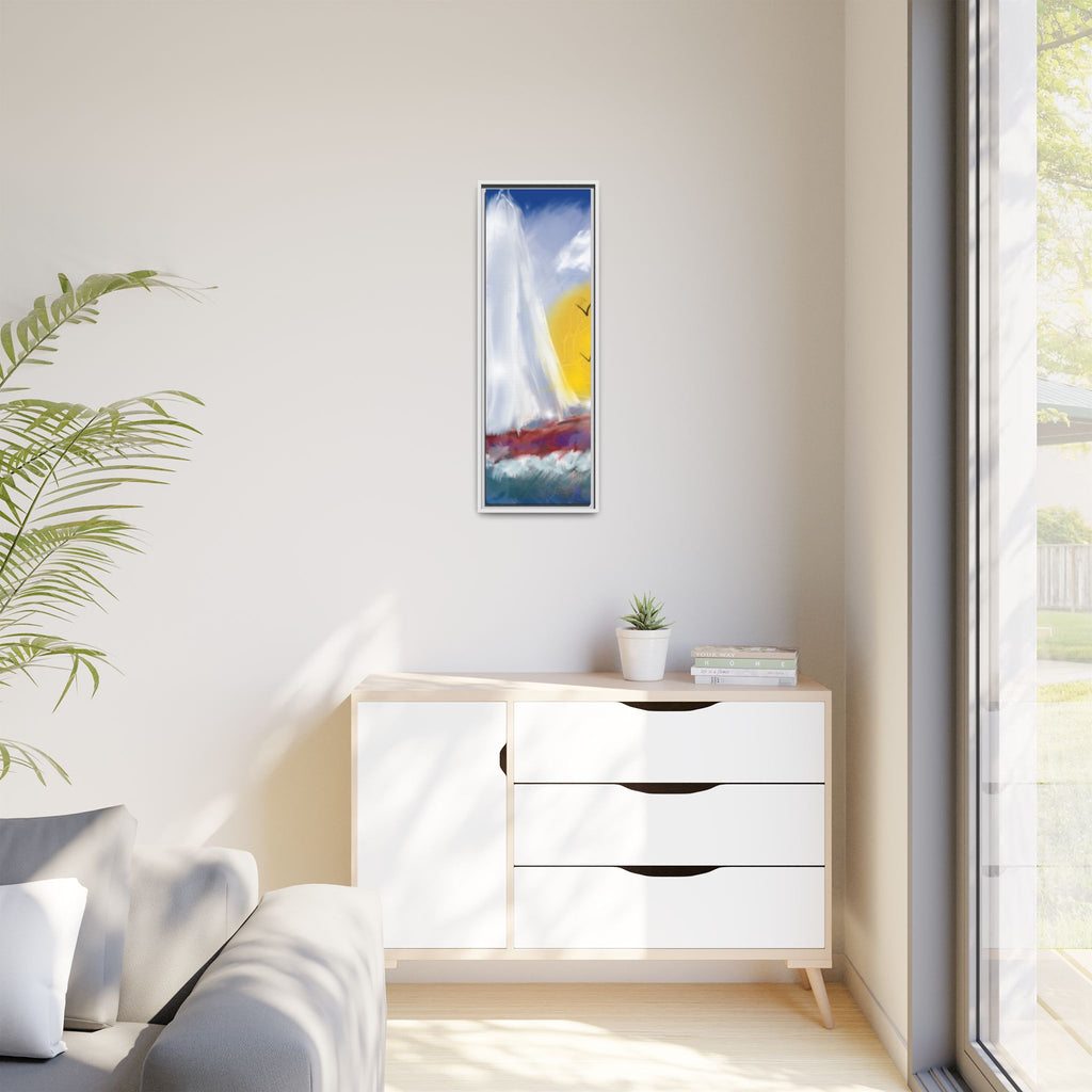Sailboat Sunset Matte Framed Canvas Print — Coastal Seascape Wall Art