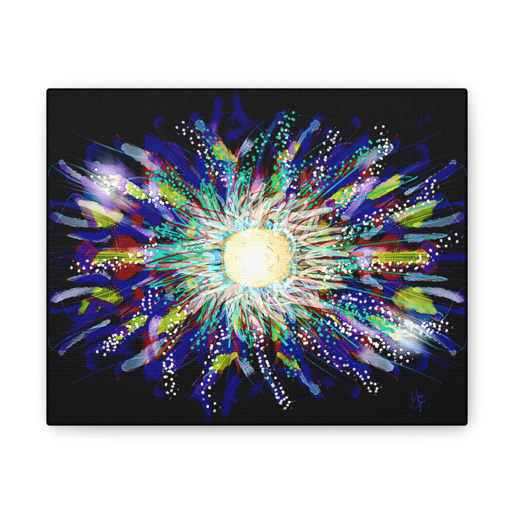 Abstract Cosmic Burst Canvas Wall Art — Colorful Sunflower Explosion on Black