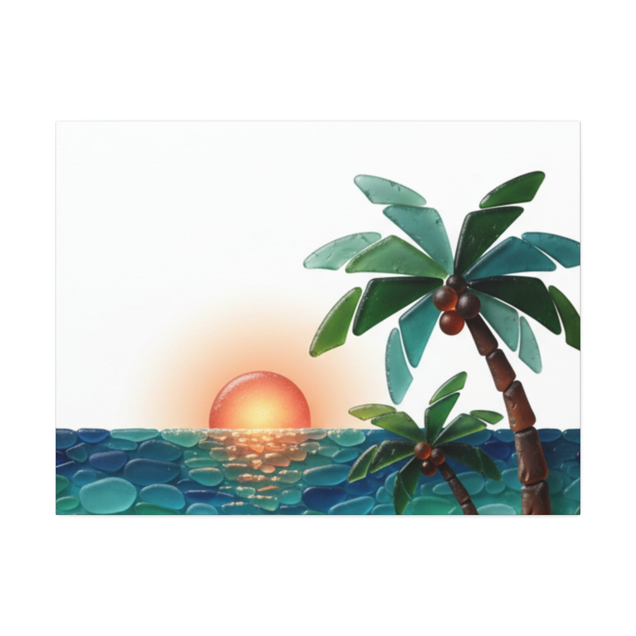 Tropical Sunset Canvas Wall Art — Palm Tree Beach Seascape Stretched Canvas