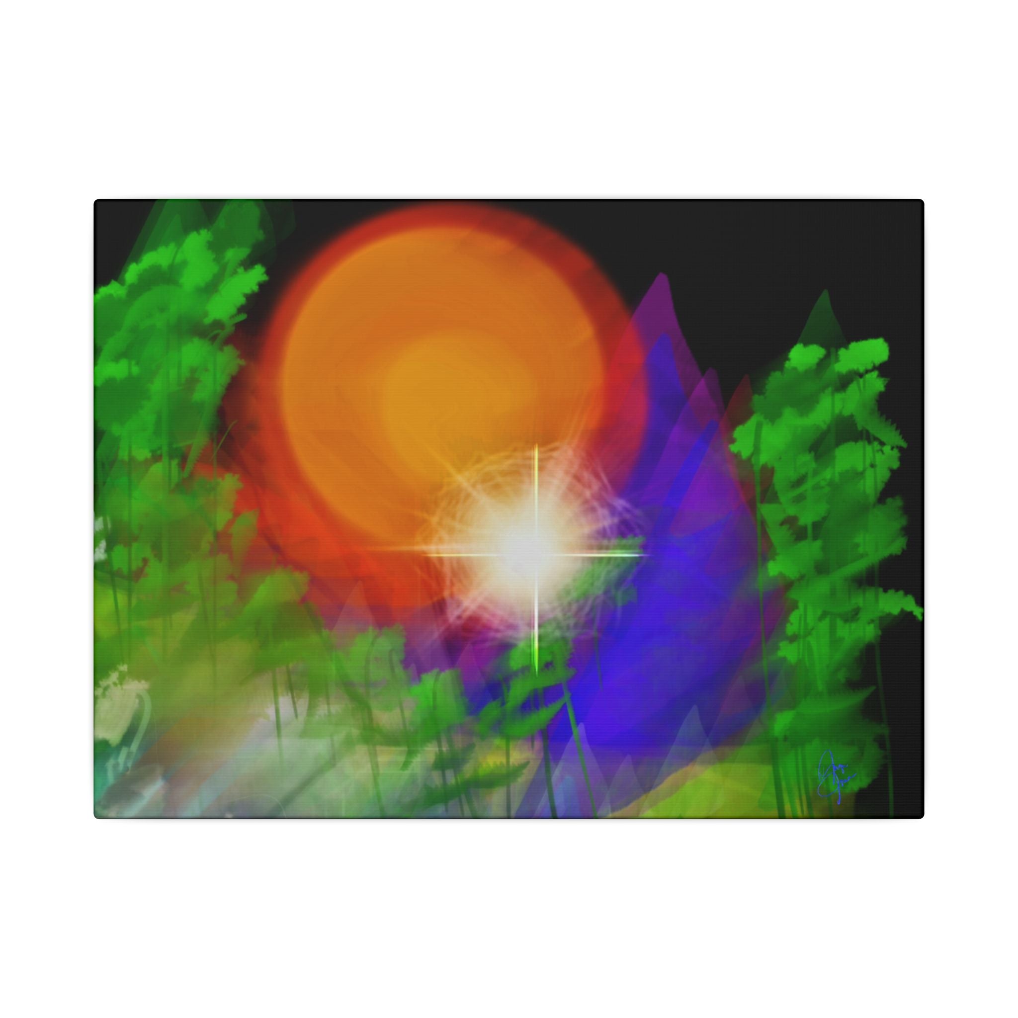 Sunburst Forest Matte Canvas Wall Art — Abstract Nature Landscape