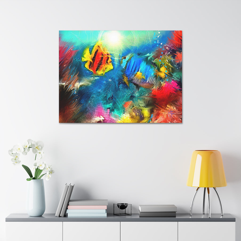 Abstract Tropical Fish Canvas – Colorful Ocean Wall Art (Stretched 1.5")