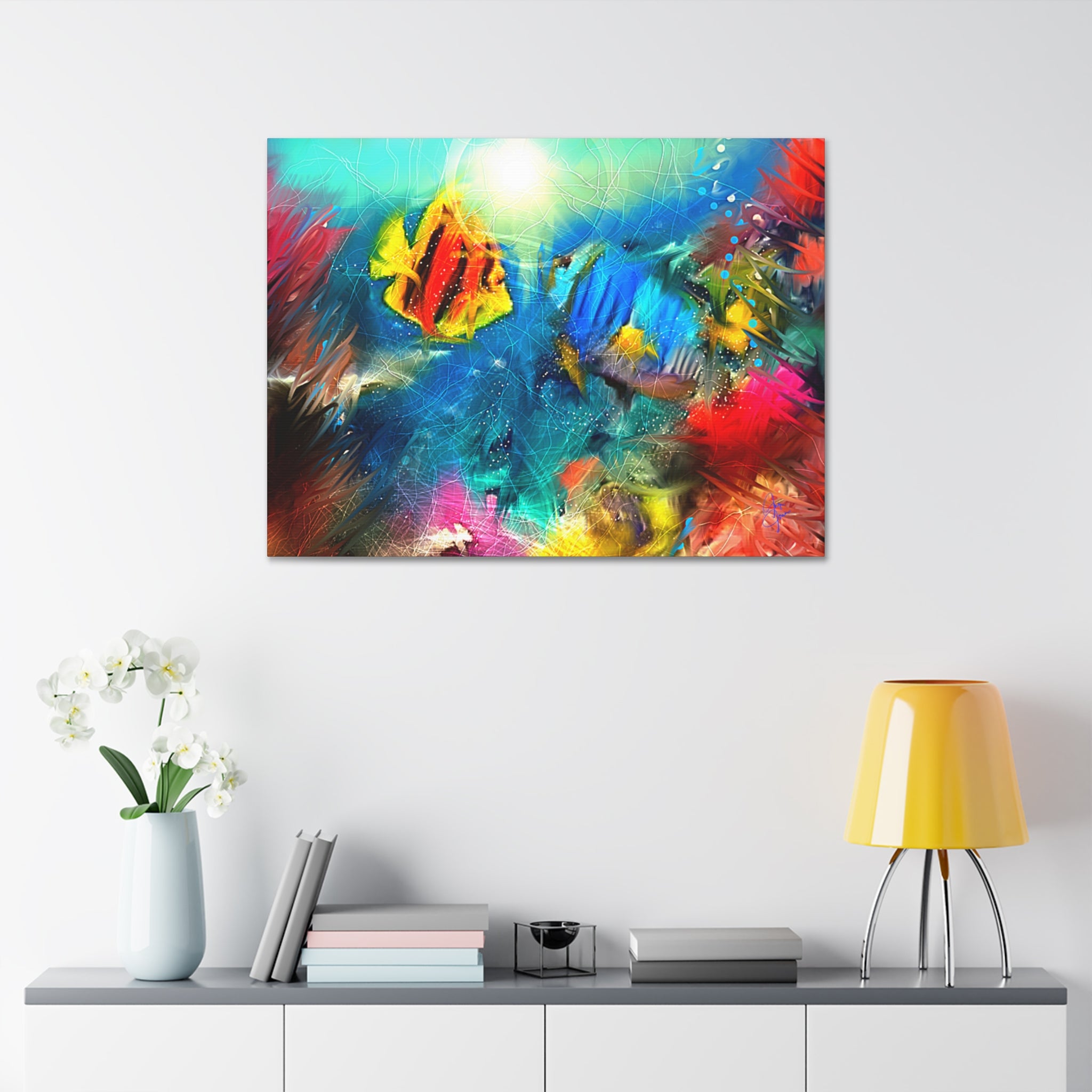 Abstract Tropical Fish Canvas – Colorful Ocean Wall Art (Stretched 1.5")