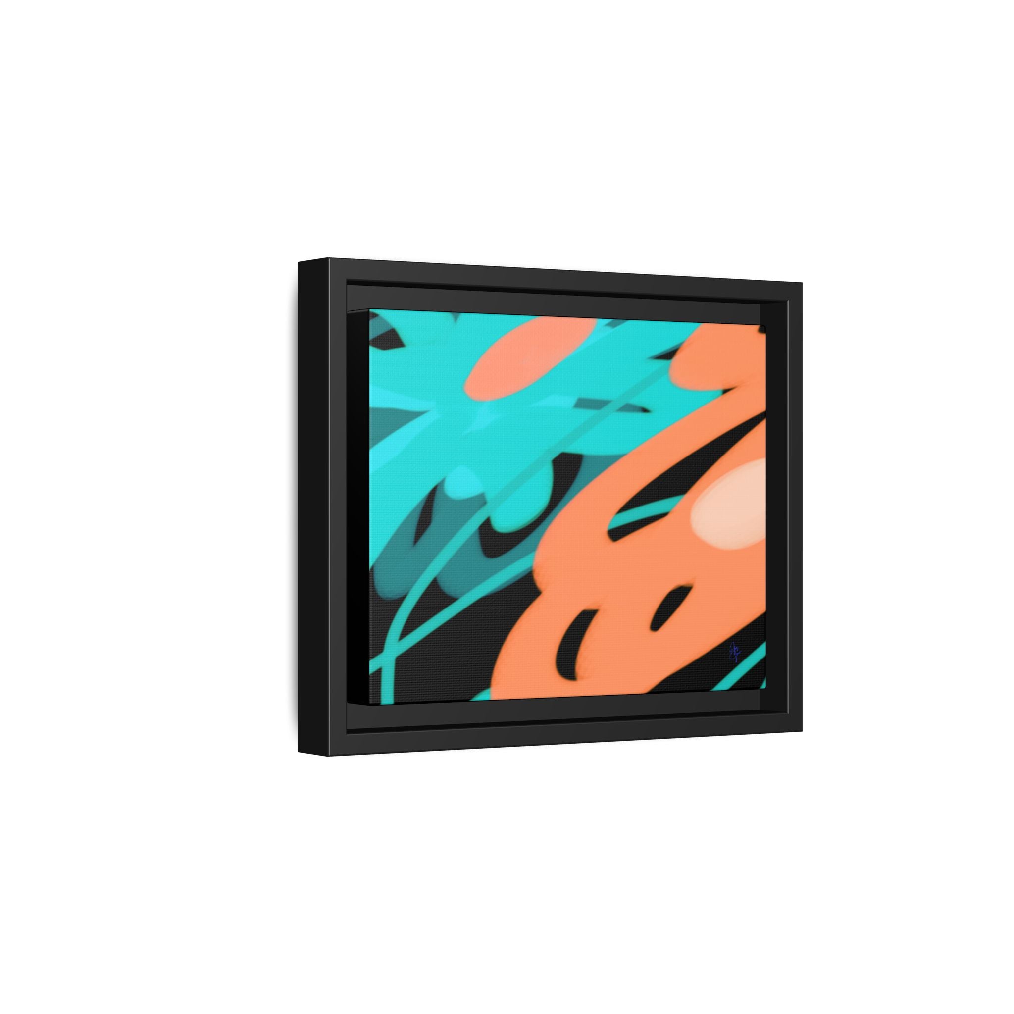 Abstract Teal & Coral Splash Framed Canvas