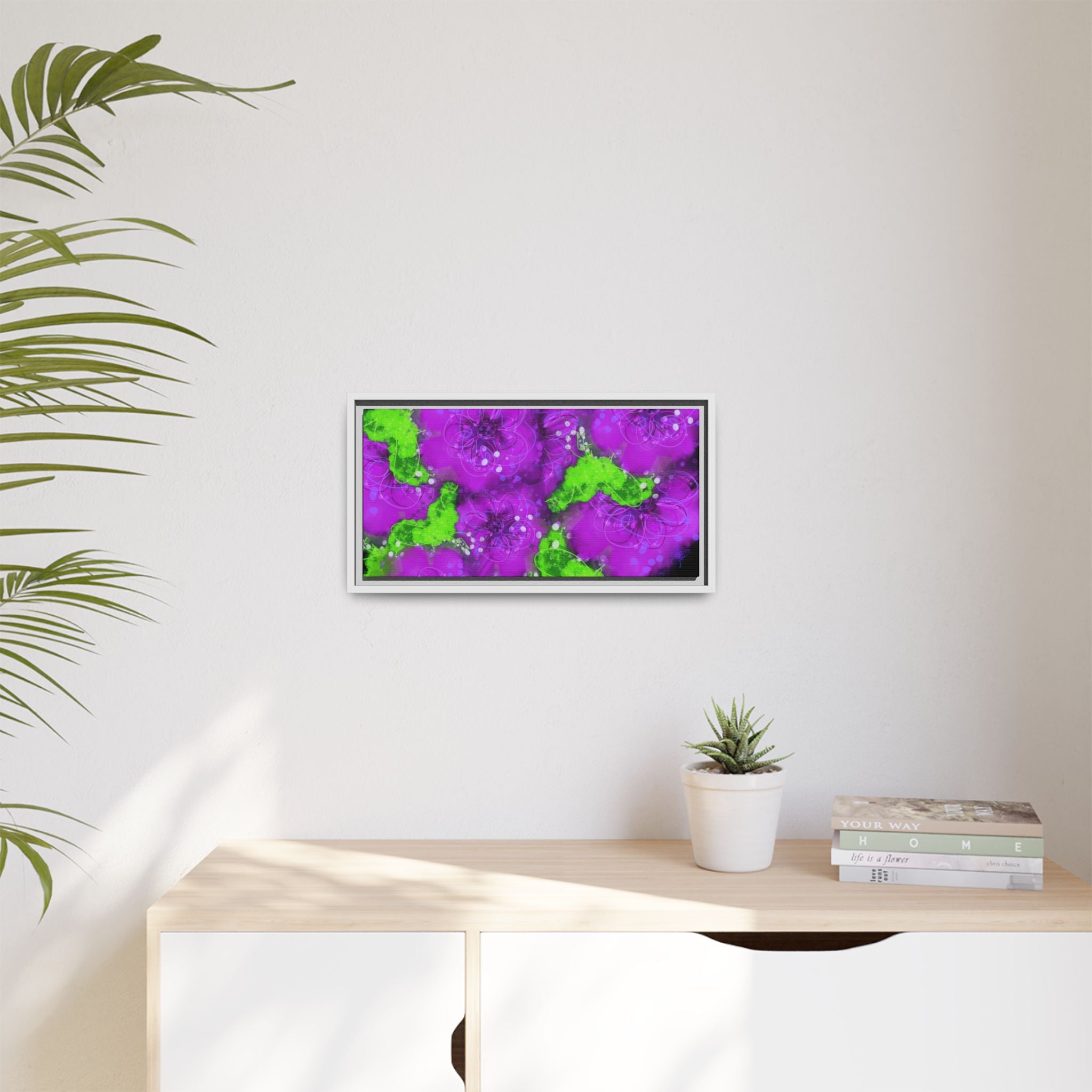 Framed Floral Canvas Print — Matte Multi-Color Blooms Wall Art